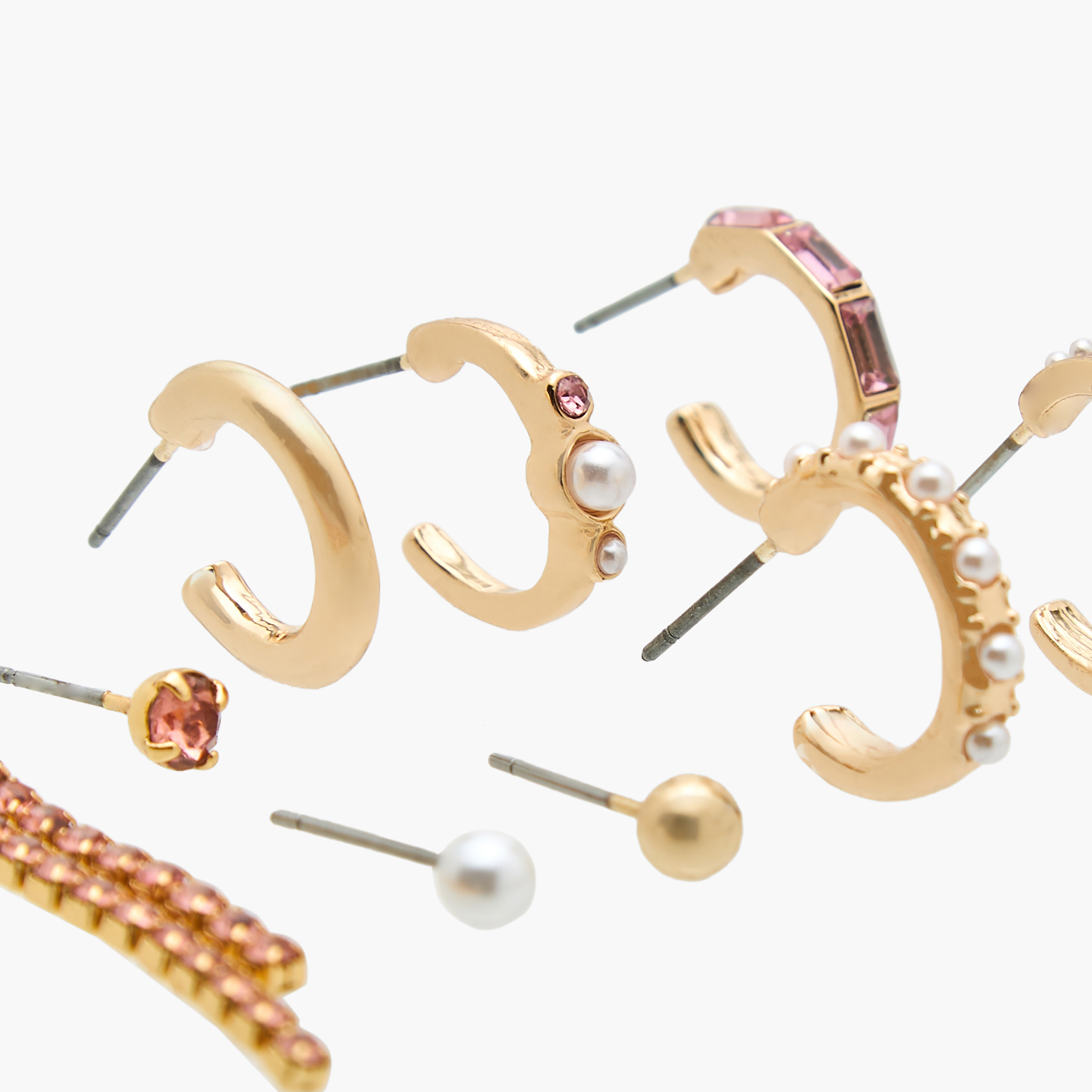 Pack of 9 Gold Finish Embellished Earrings with Pushback Closure-women-watchesandjewellery-jewellery-earrings-image-5