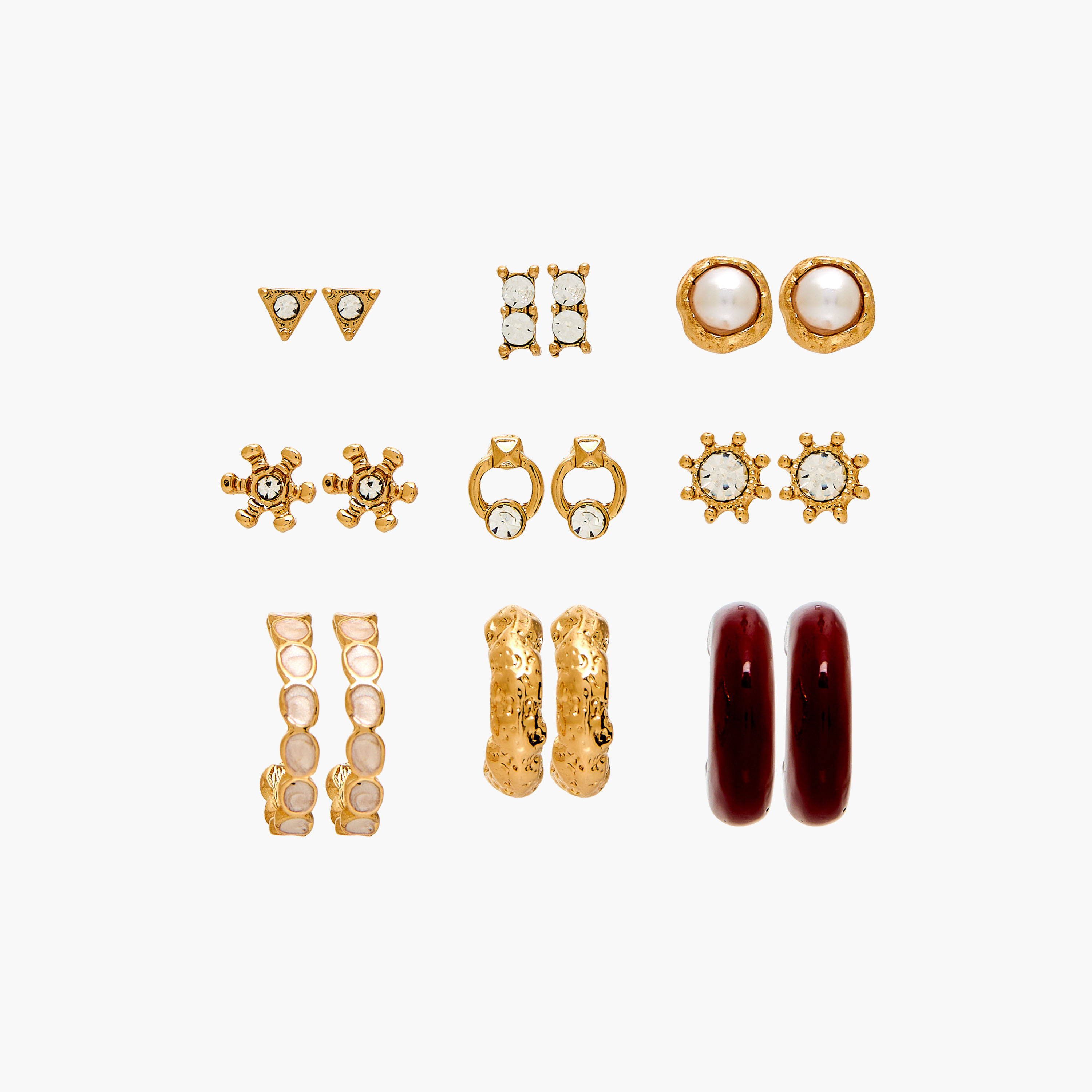 Pack of 9 Metallic Assorted Earrings with Pushback Closure-women-watchesandjewellery-jewellery-earrings-image-1