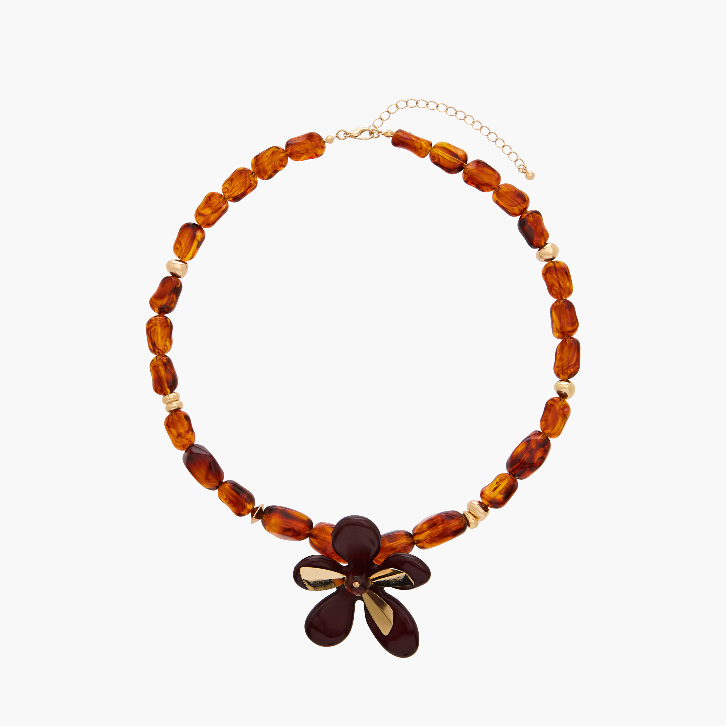 Metal Beaded Necklace with Floral Pendant-women-watchesandjewellery-jewellery-necklacesandpendants-image-1
