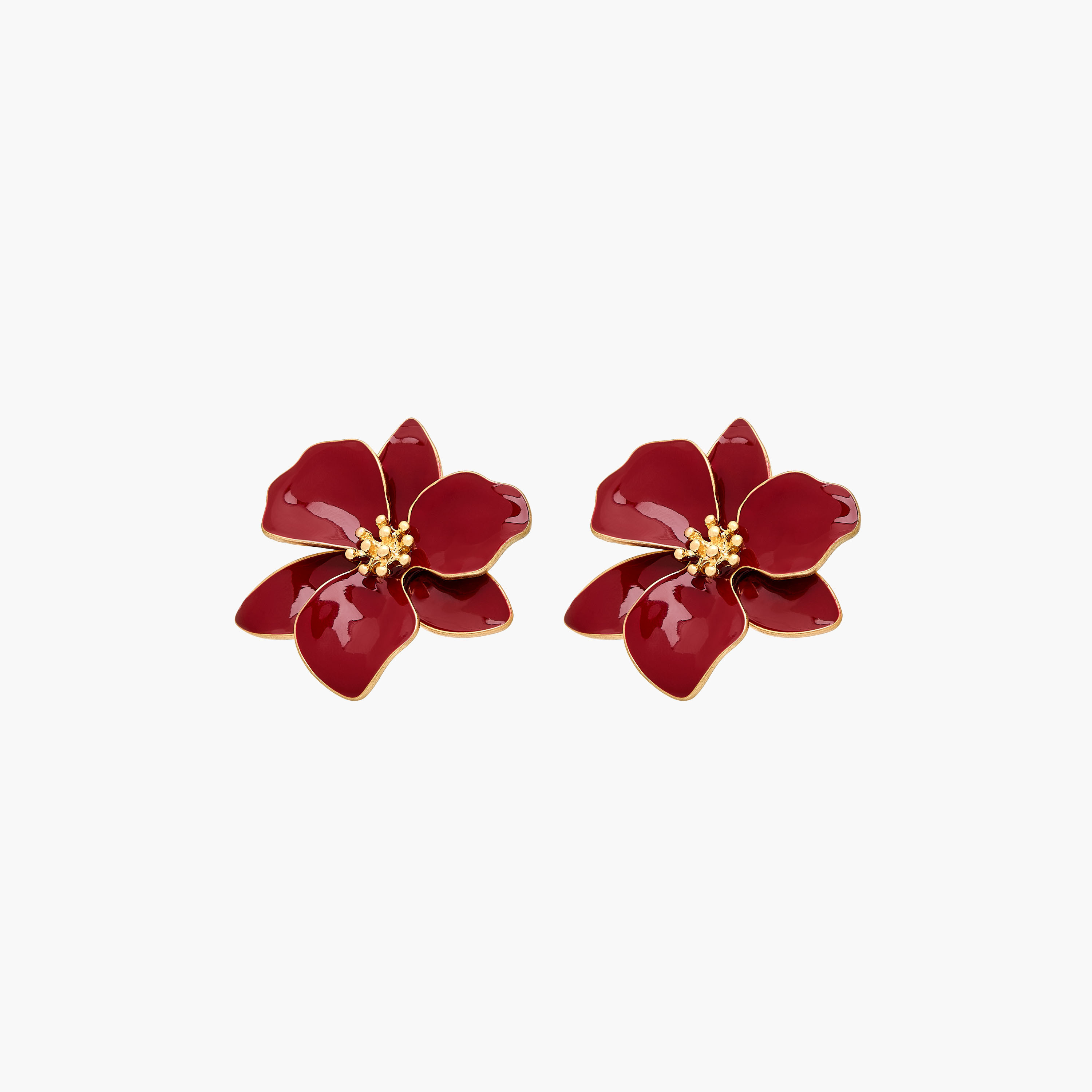Metallic Enamelled Floral Stud Earrings with Pushback Closure-women-watchesandjewellery-jewellery-earrings-image-1