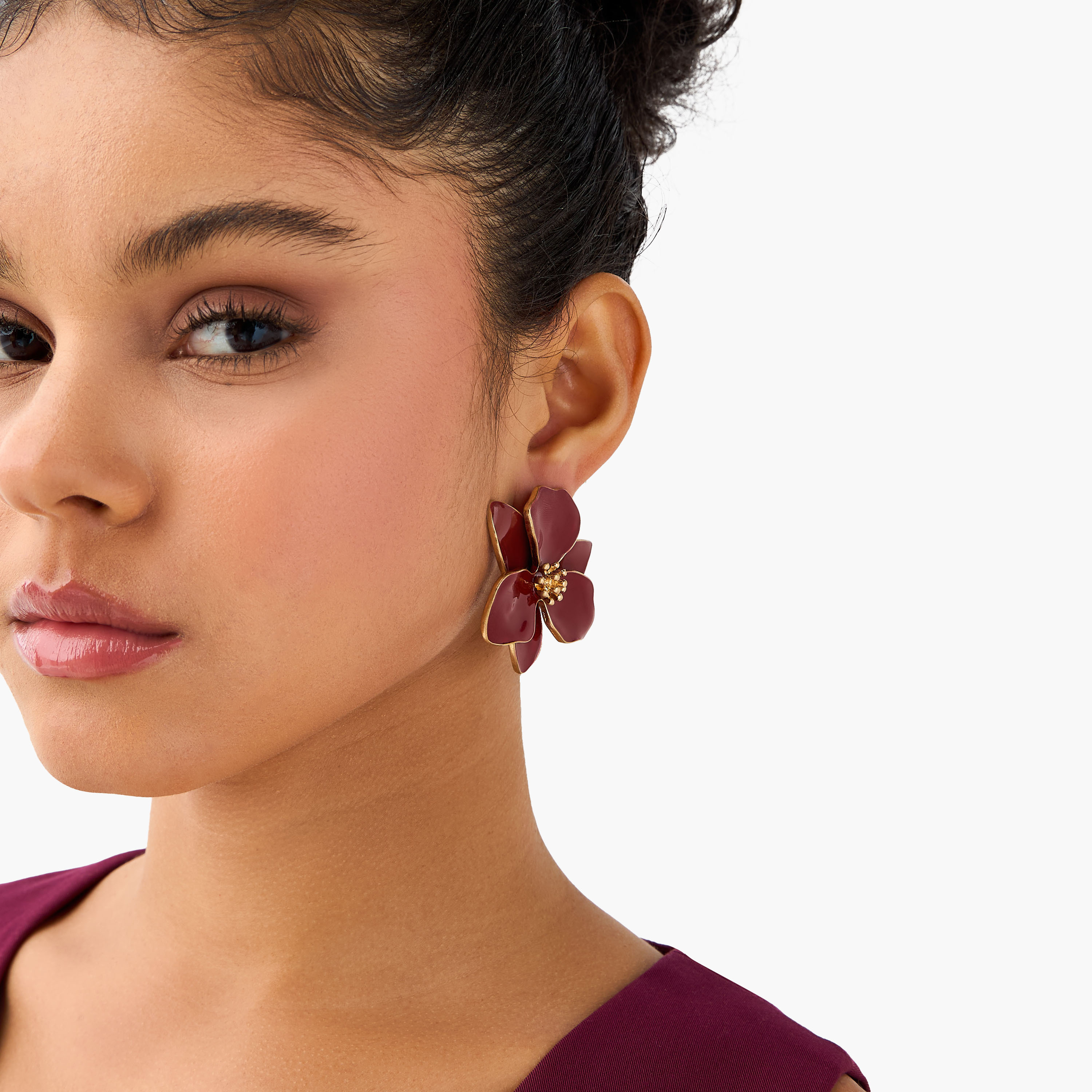Metallic Enamelled Floral Stud Earrings with Pushback Closure-women-watchesandjewellery-jewellery-earrings-image-2