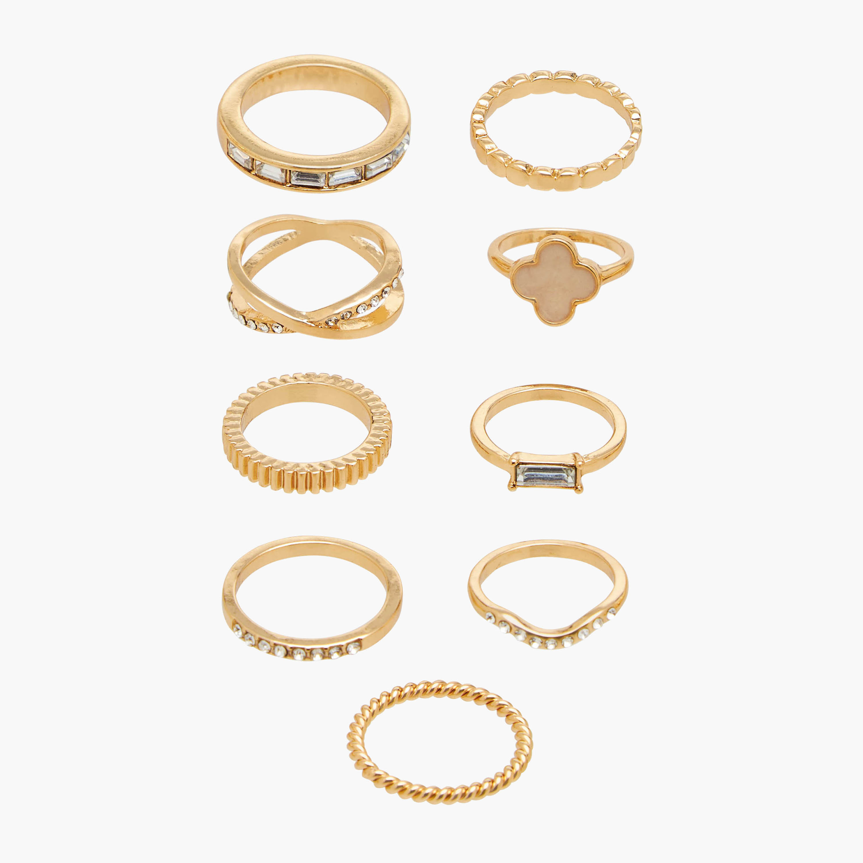 Stackable Gold Tone Ring with Embellished Detail - Set of 9-women-watchesandjewellery-jewellery-rings-image-1