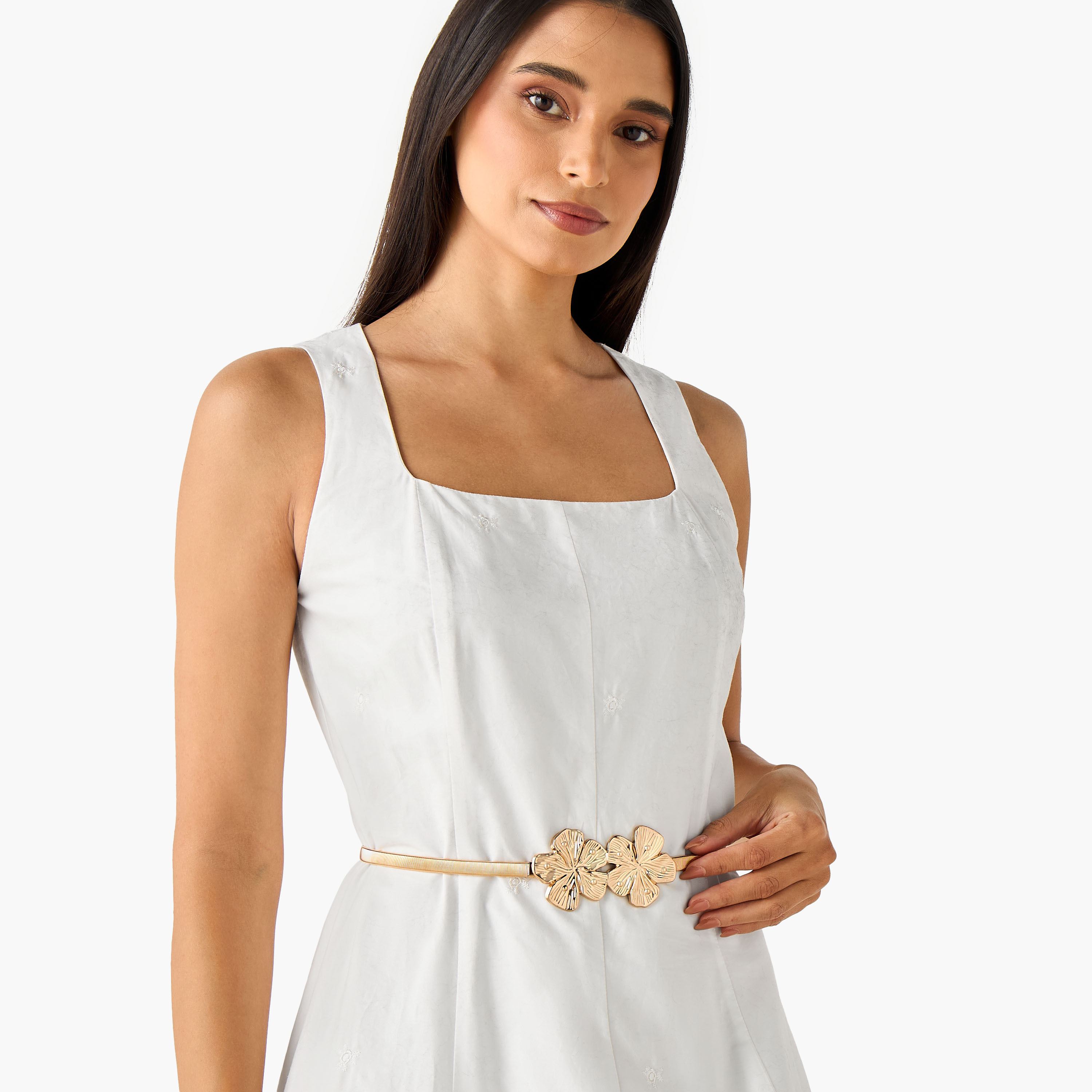 Metal Stretch Belt with Flower Clasp-women-clothingaccessories-belts-image-2