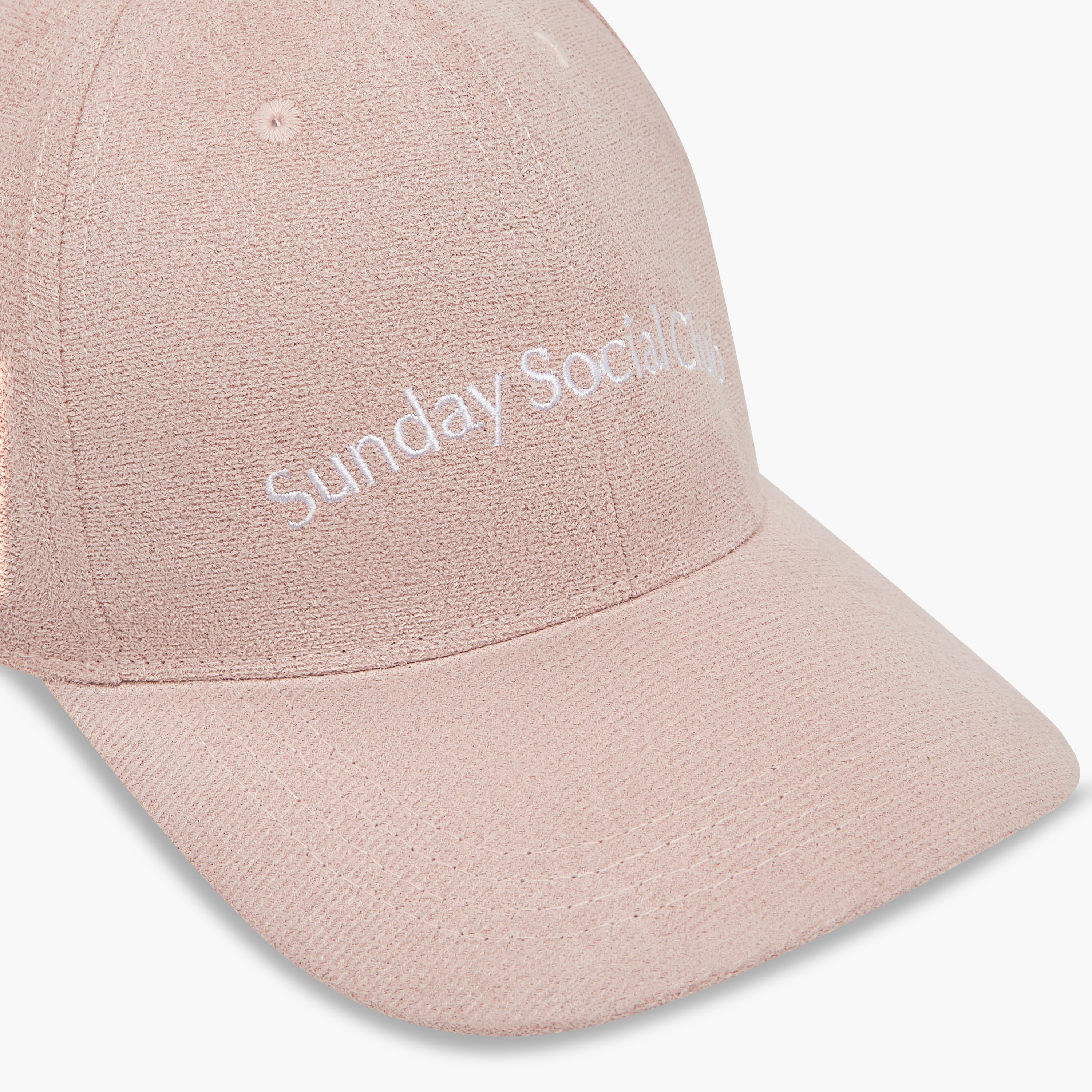 Slogan Embroidered Suede Cap with Buckled Strap Closure-women-clothingaccessories-capsandhats-image-6