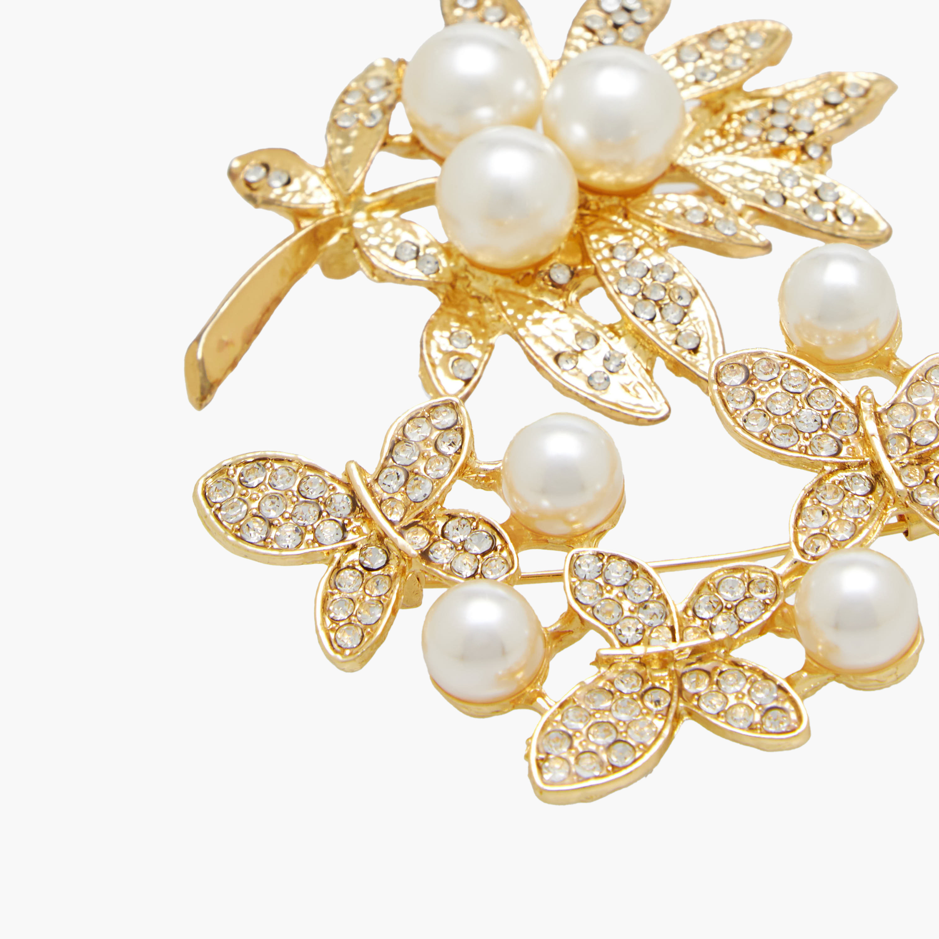 Metallic Finish Brooch with Pearl and Stone Embellishments - Set of 2-women-clothingaccessories-novelties-image-4