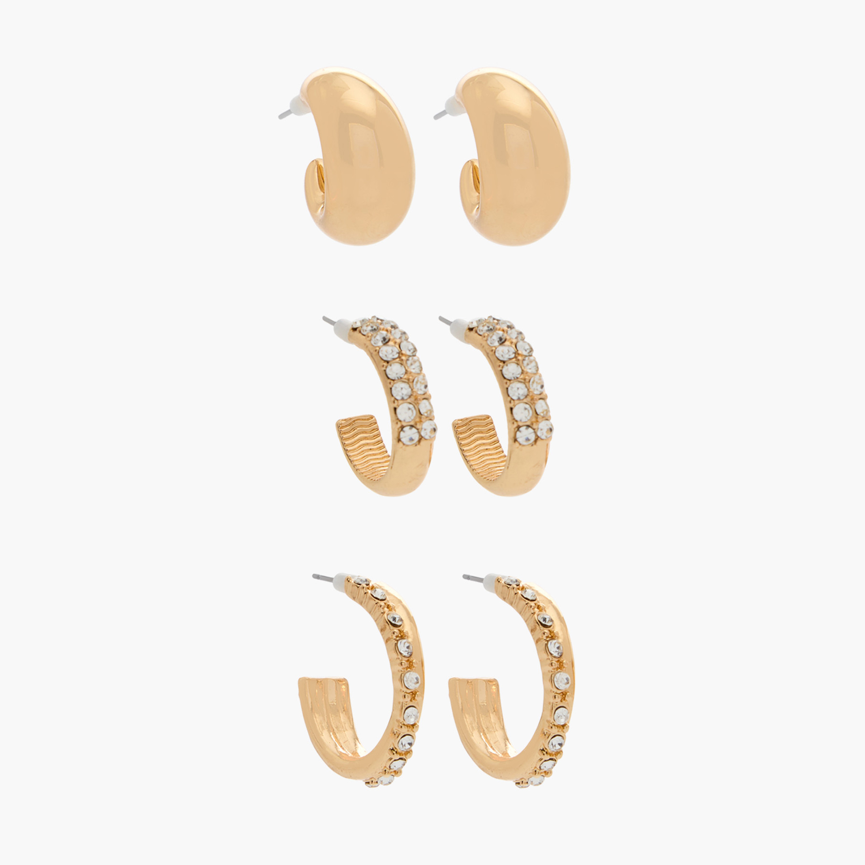 Pack of 3 Metallic Hoop Earrings with Pushback Closure-women-watchesandjewellery-jewellery-earrings-image-1