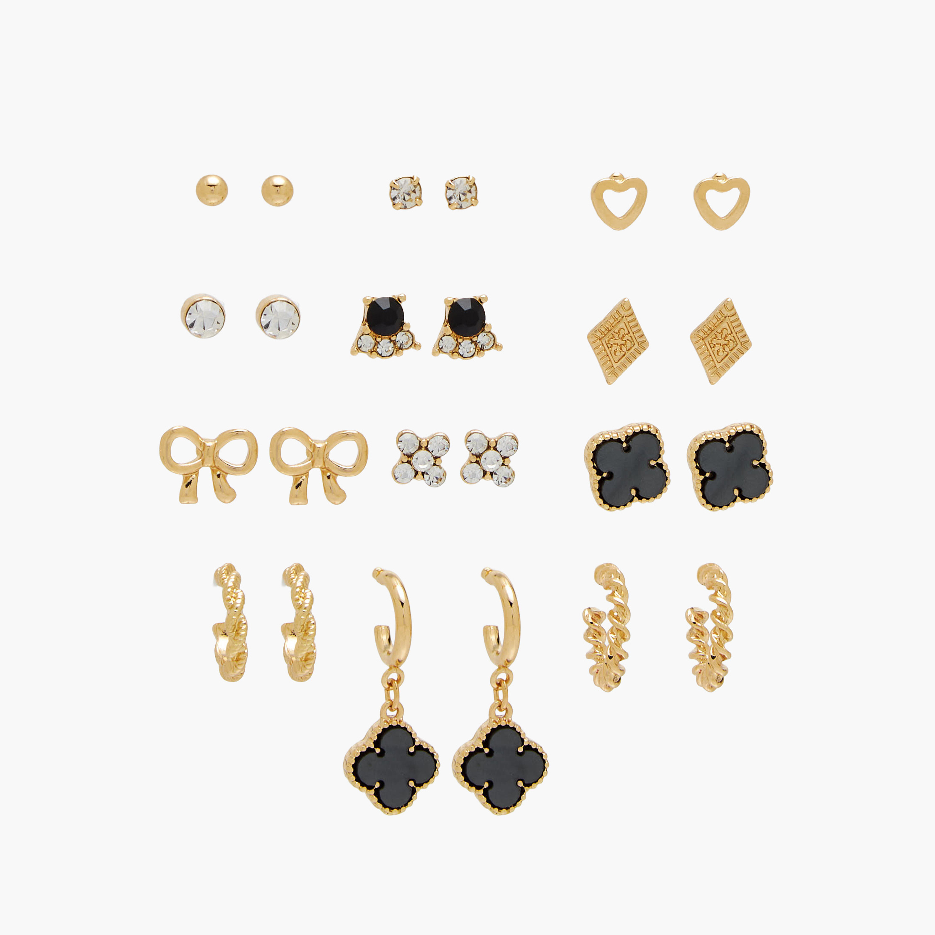 Pack of 12 Gold Finish Embellished Earrings with Pushback Closure-women-watchesandjewellery-jewellery-earrings-image-1