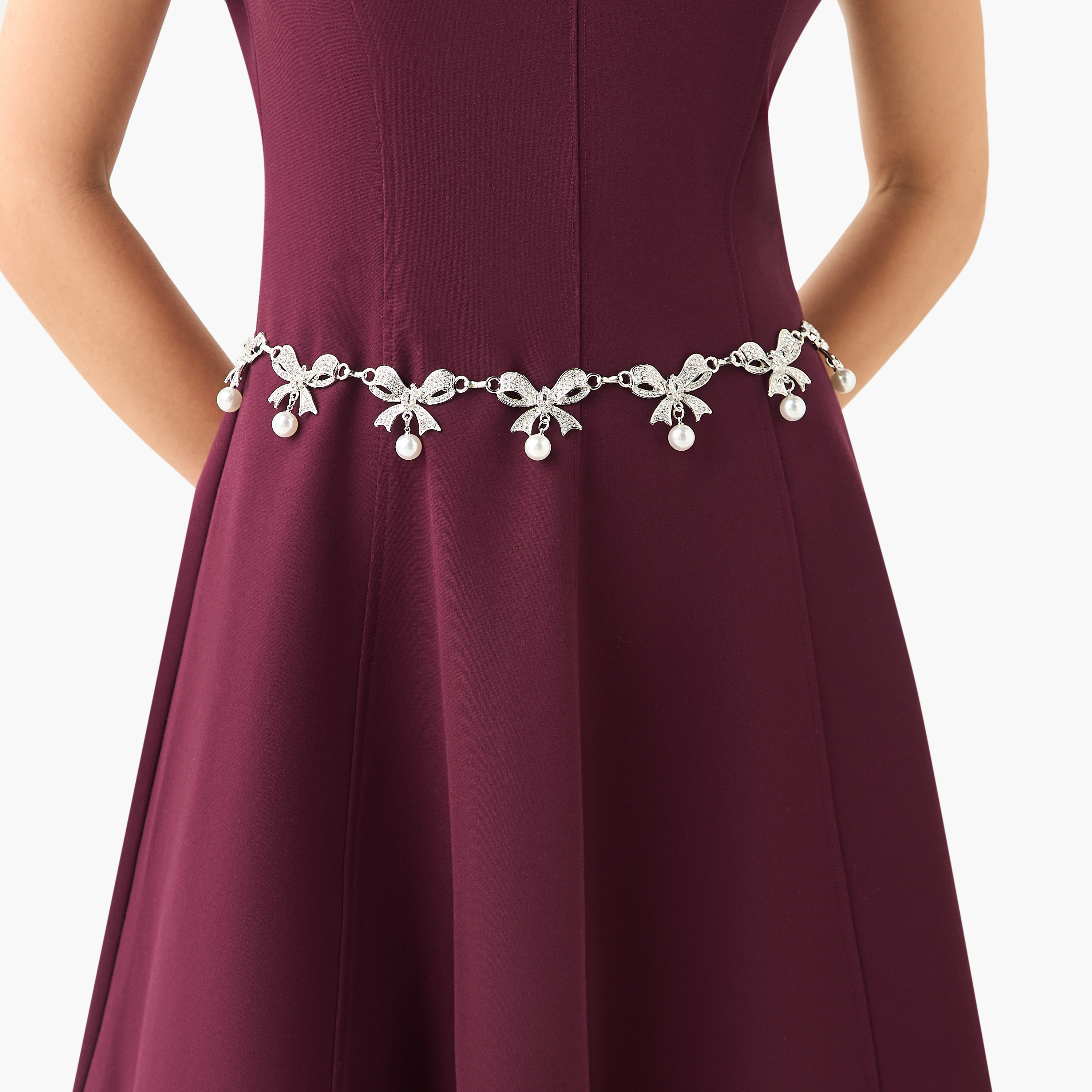 Metallic Waist Belt with Bow and Pearl Embellishments-women-clothingaccessories-belts-image-2