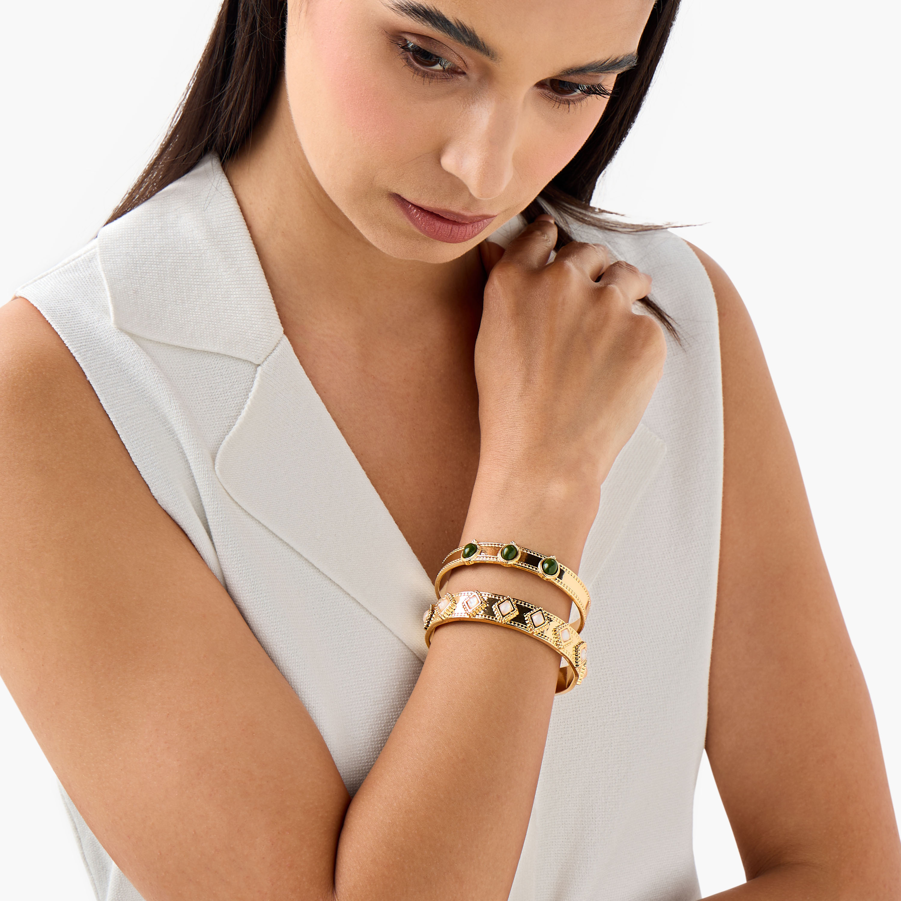 Pack of 2 - Gold Finish Stone Embellished Cuff Bracelet-women-watchesandjewellery-jewellery-banglesandbracelets-image-2