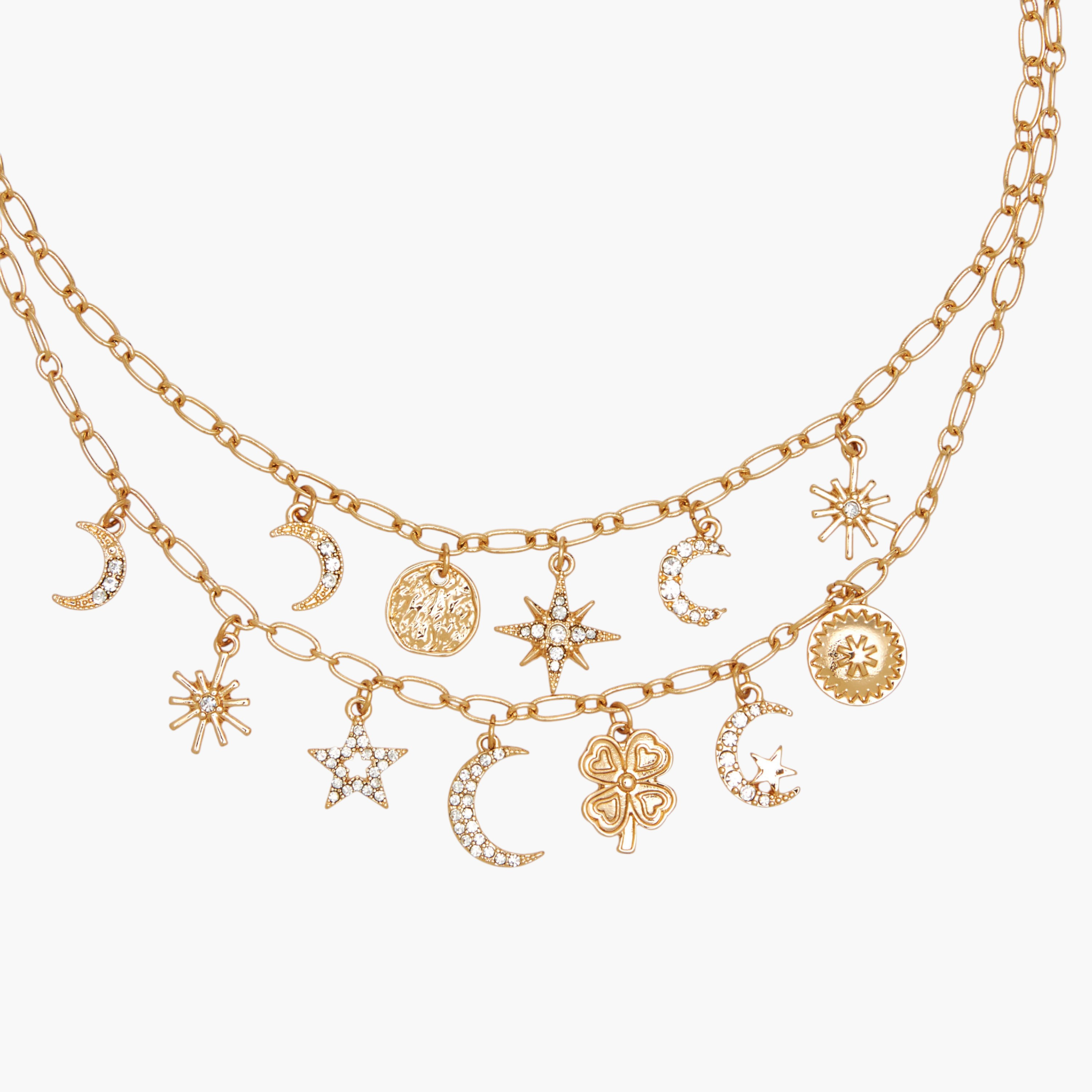 Metal Layered Necklace with Embellished Celestial Charms-women-watchesandjewellery-jewellery-necklacesandpendants-image-5