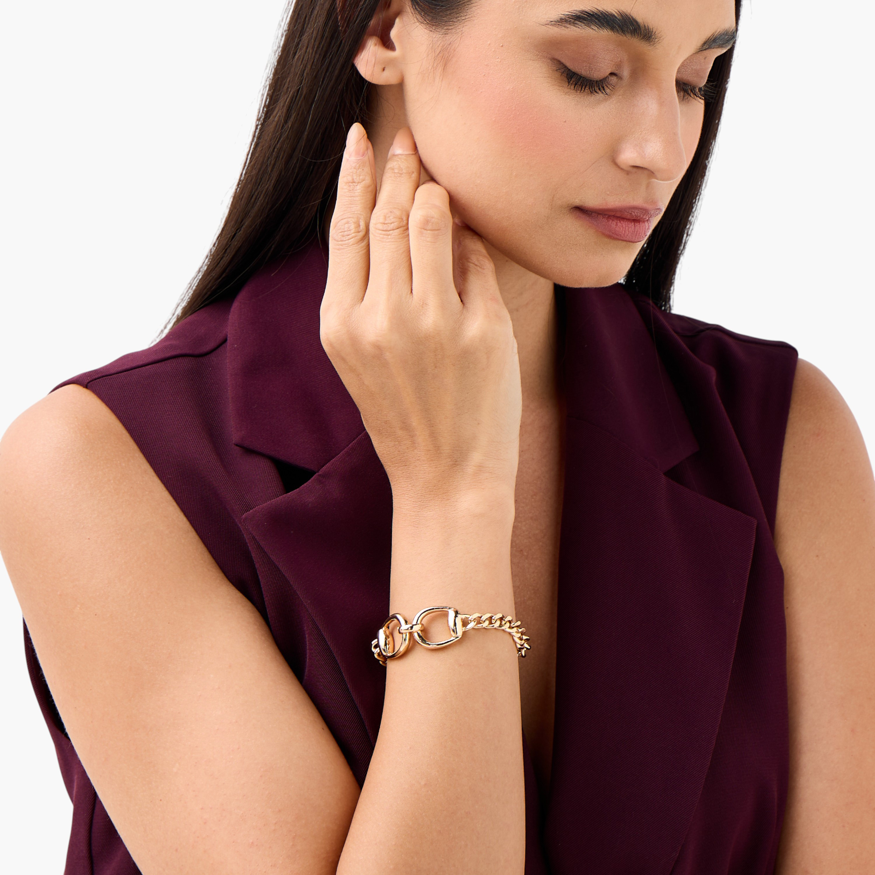 سوار سلسلة شانكي سنافل بتشطيب ميتالك-women-watchesandjewellery-jewellery-banglesandbracelets-image-2