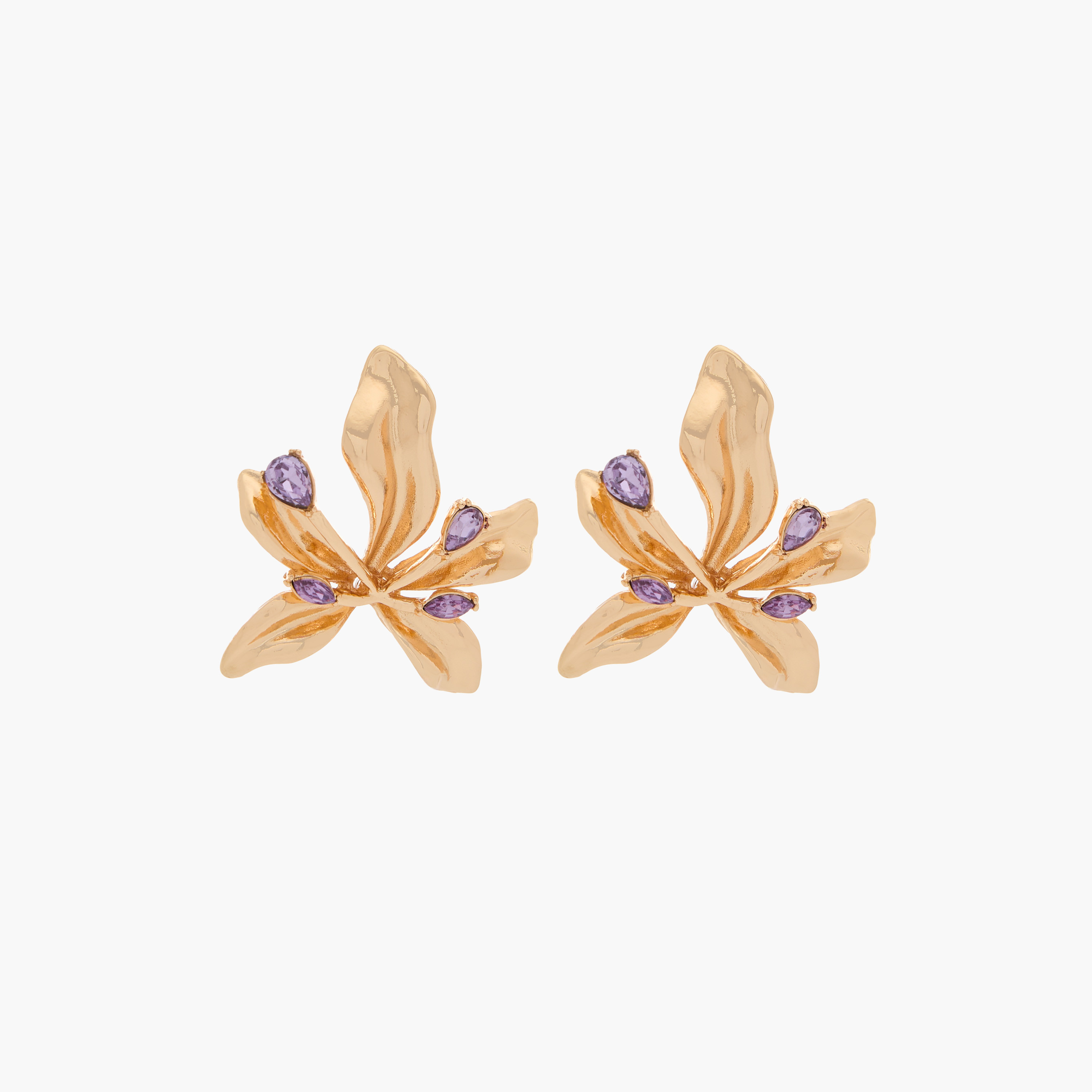 Metallic Floral Stud Earrings with Pushback Closure-women-watchesandjewellery-jewellery-earrings-image-1
