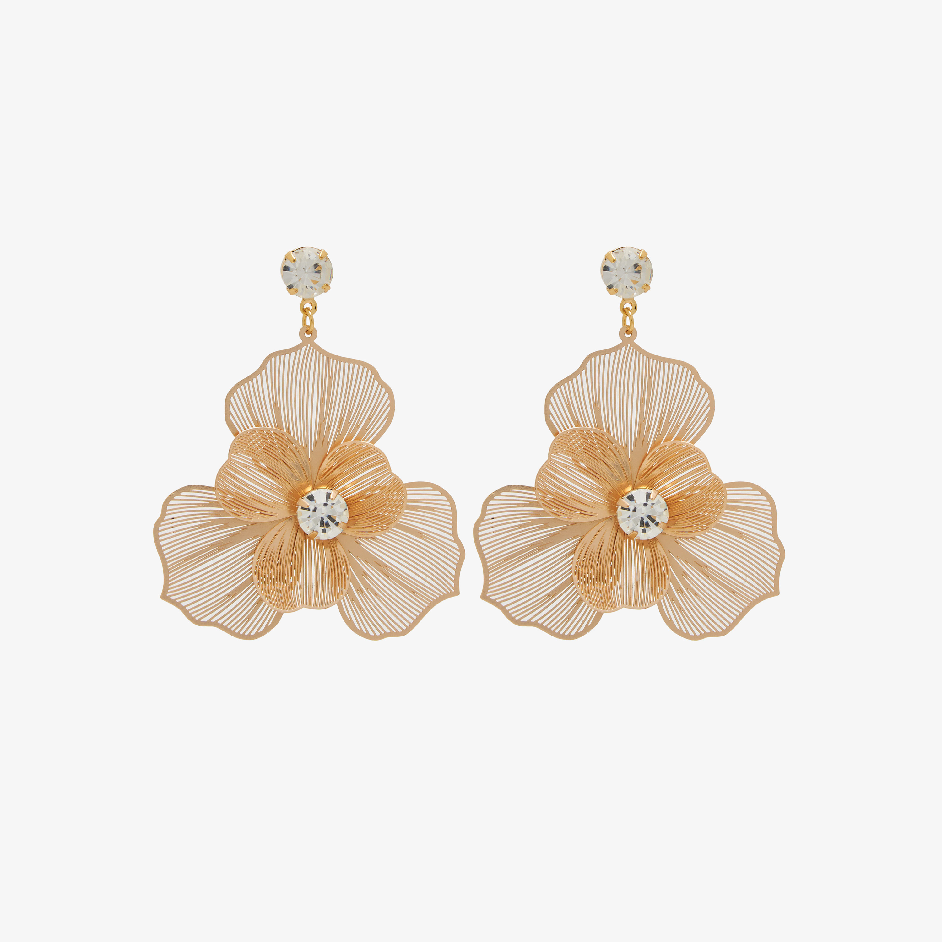Metallic Filigree Flower Shaped Earrings with Pushback Closure-women-watchesandjewellery-jewellery-earrings-image-1