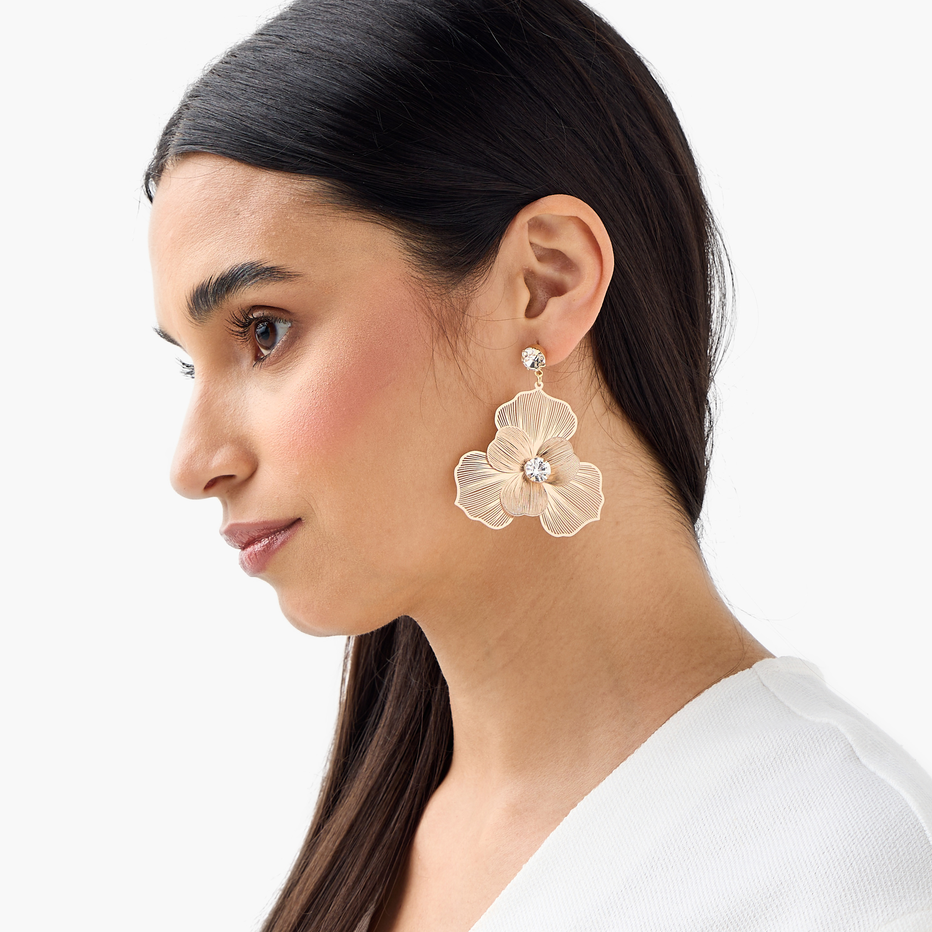Metallic Filigree Flower Shaped Earrings with Pushback Closure-women-watchesandjewellery-jewellery-earrings-image-2