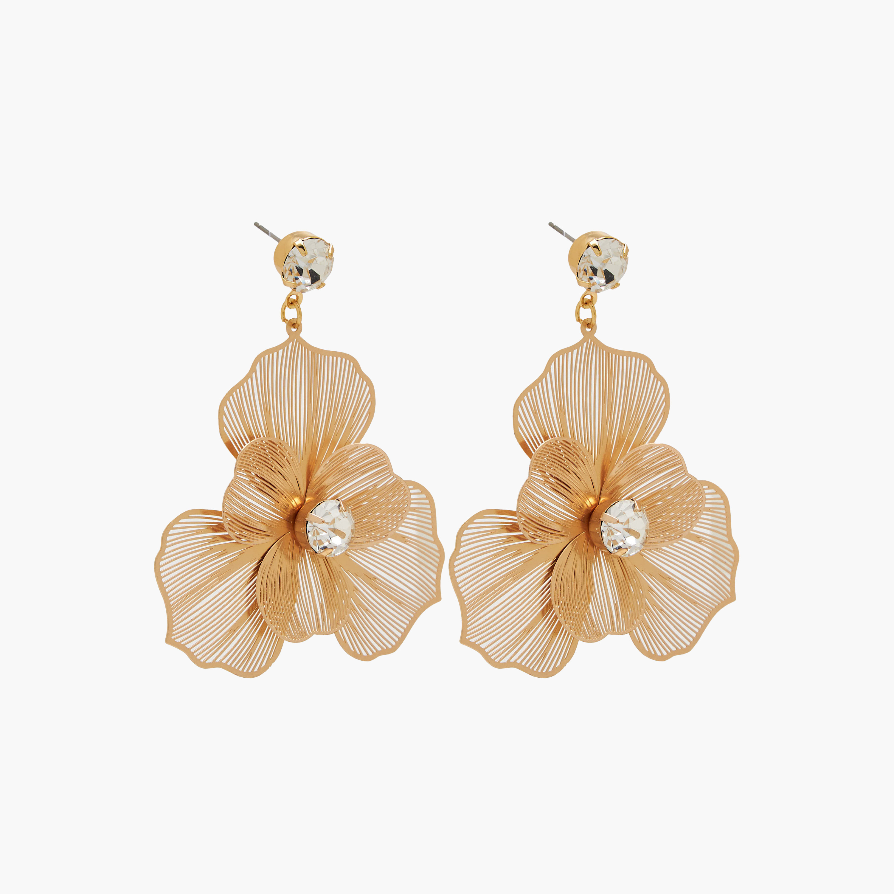 Metallic Filigree Flower Shaped Earrings with Pushback Closure-women-watchesandjewellery-jewellery-earrings-image-3
