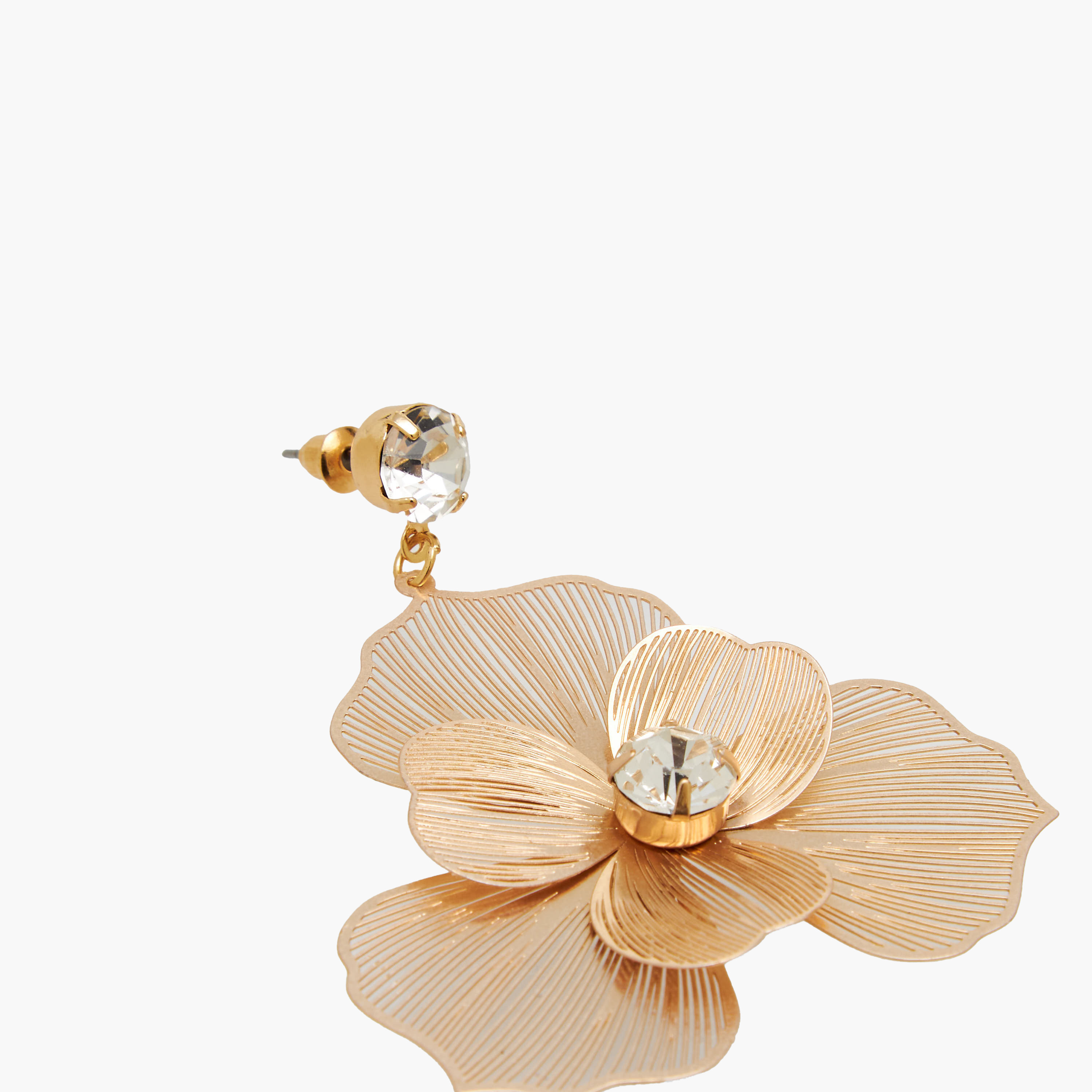 Metallic Filigree Flower Shaped Earrings with Pushback Closure-women-watchesandjewellery-jewellery-earrings-image-4