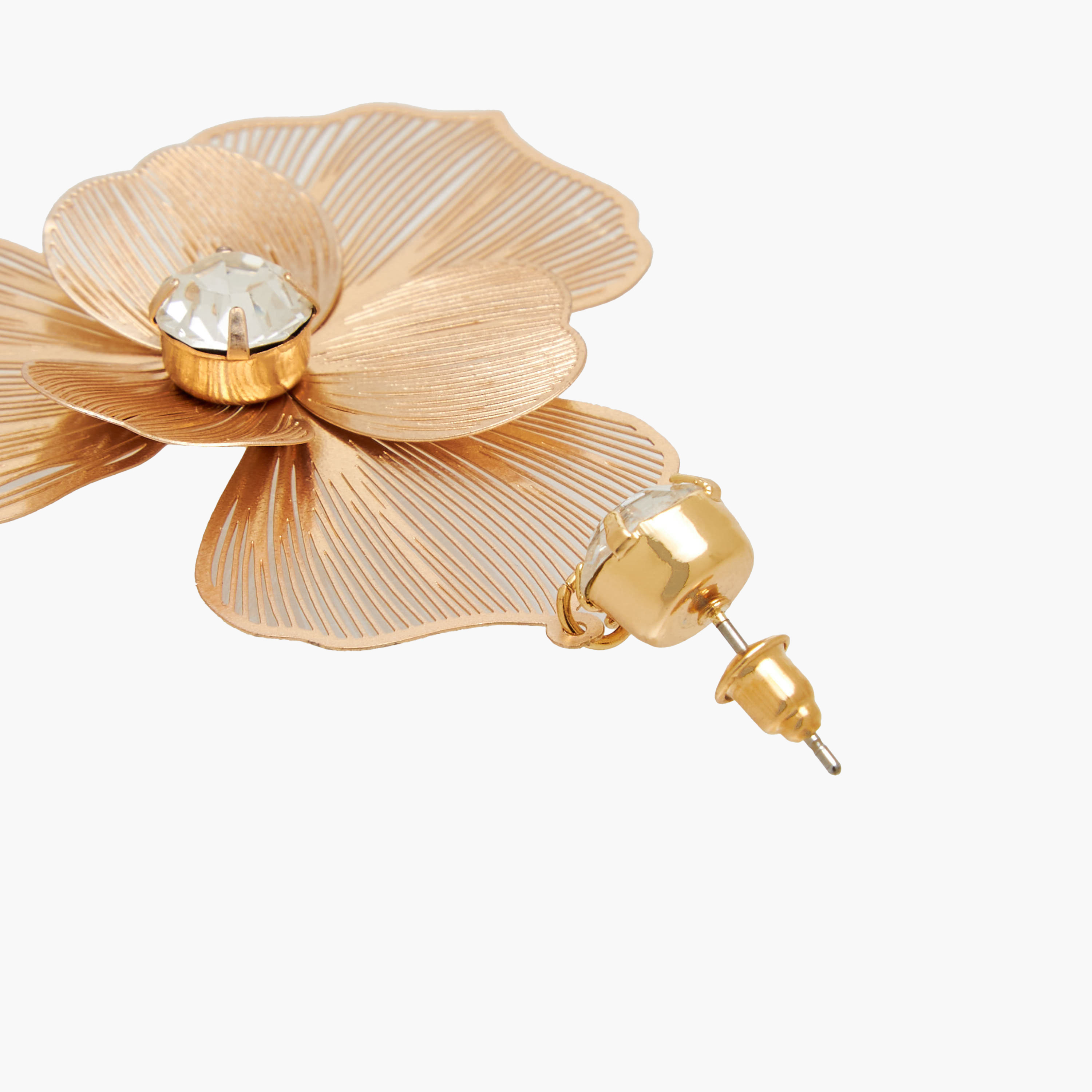 Metallic Filigree Flower Shaped Earrings with Pushback Closure-women-watchesandjewellery-jewellery-earrings-image-5