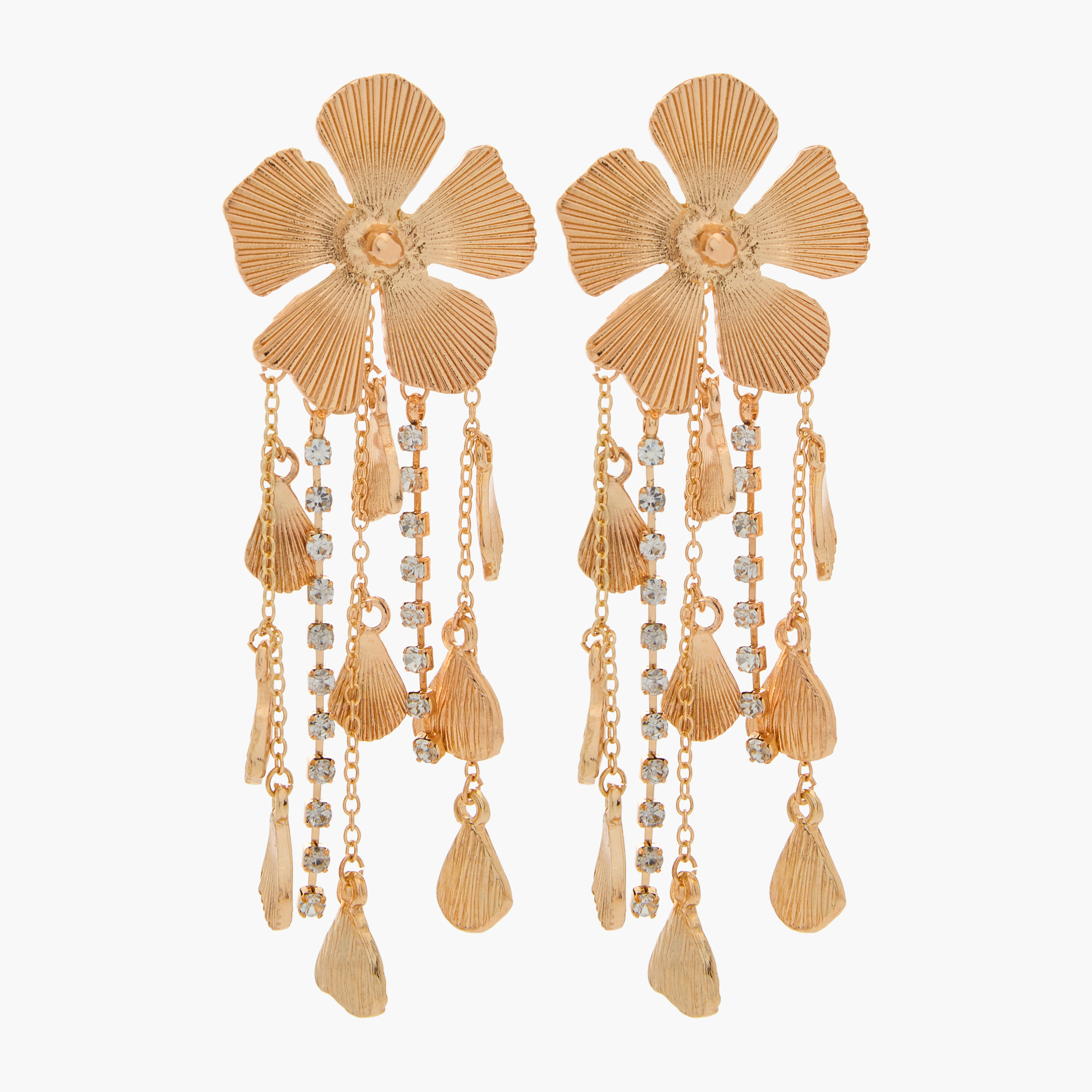 Gold Tone Floral Drop Earrings with Pushback Closure-women-watchesandjewellery-jewellery-earrings-image-1