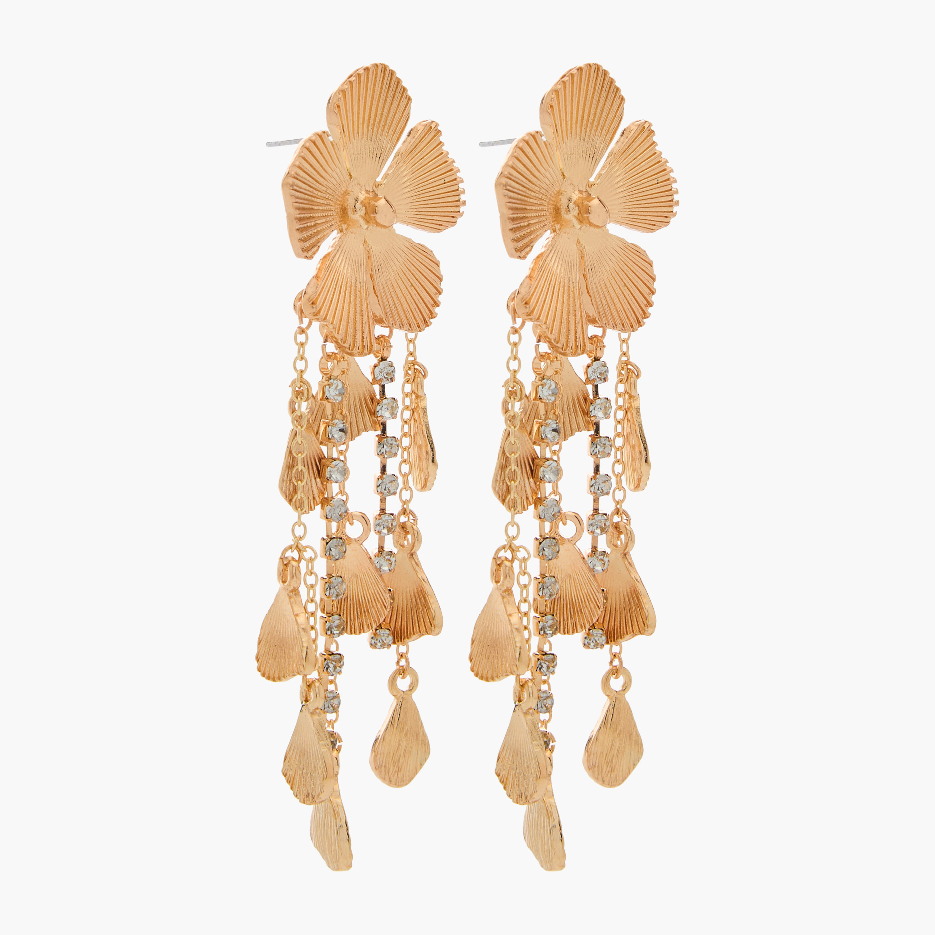 Gold Tone Floral Drop Earrings with Pushback Closure-women-watchesandjewellery-jewellery-earrings-image-3