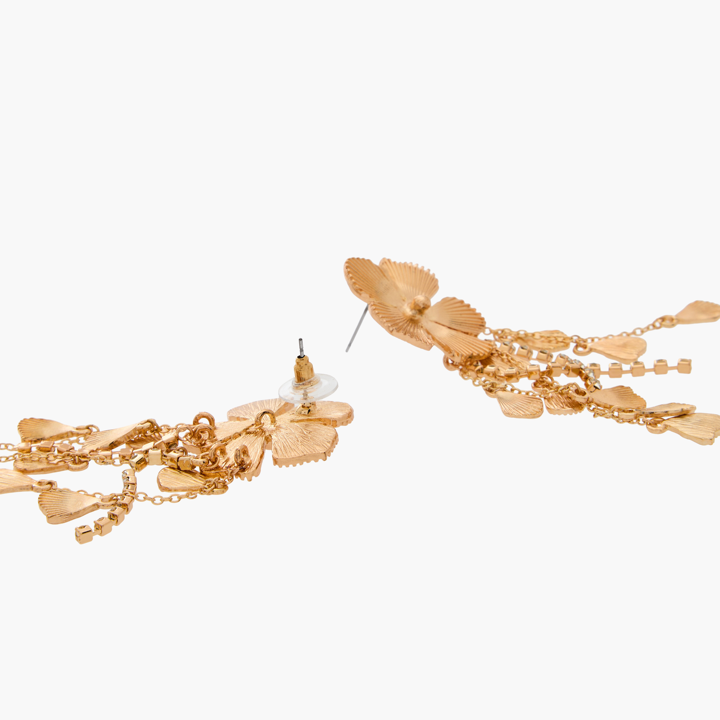 Gold Tone Floral Drop Earrings with Pushback Closure-women-watchesandjewellery-jewellery-earrings-image-4