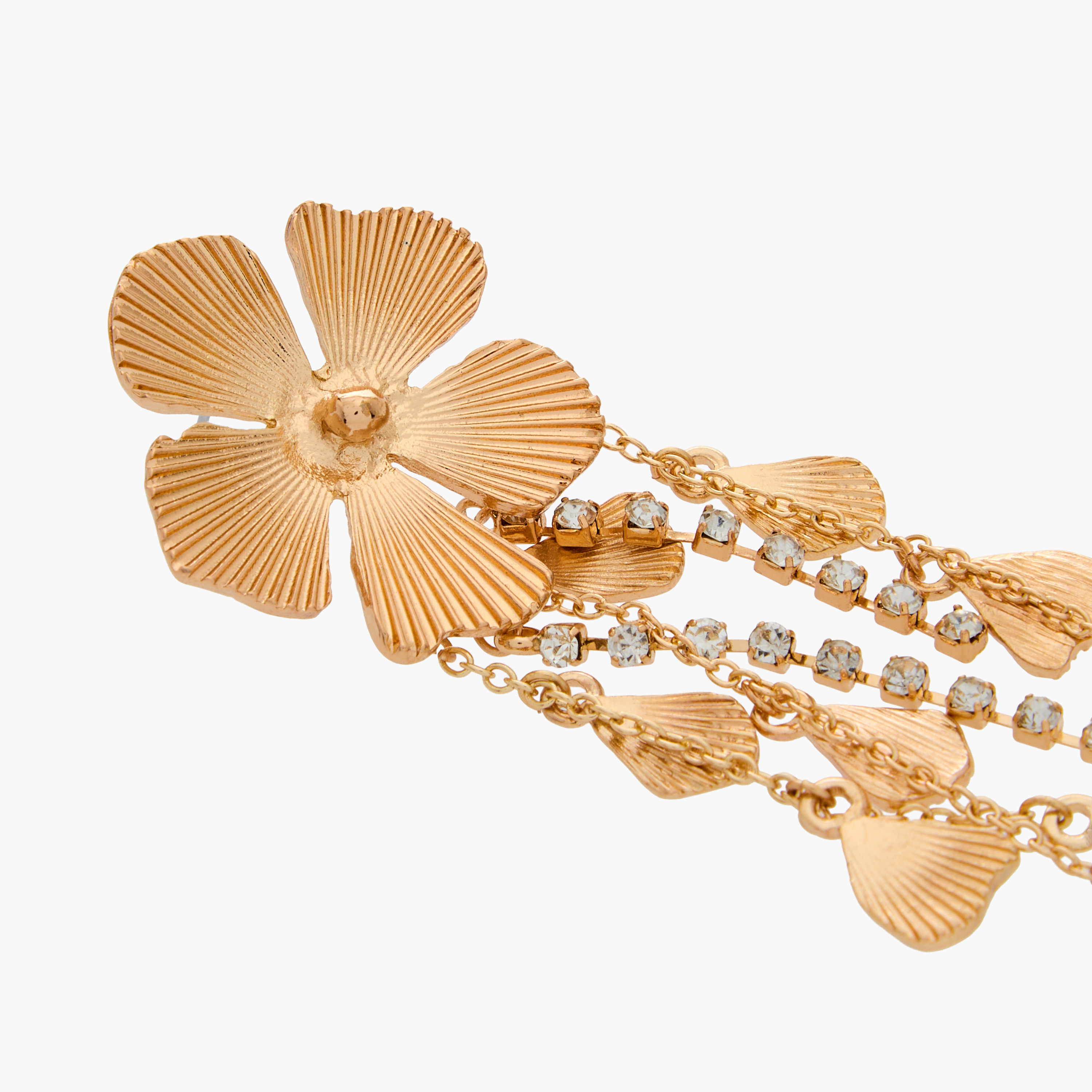 Gold Tone Floral Drop Earrings with Pushback Closure-women-watchesandjewellery-jewellery-earrings-image-5