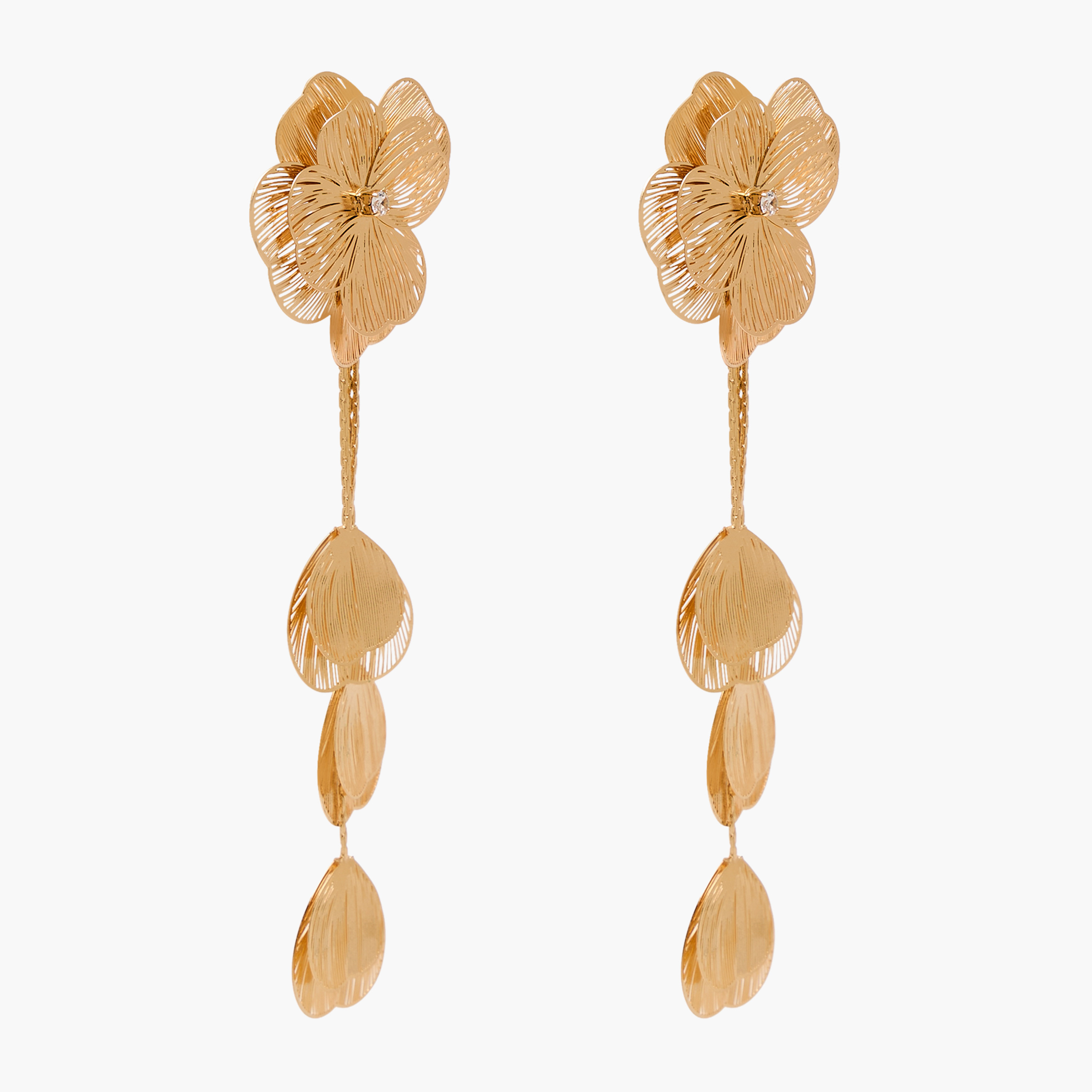 Metallic Filligree Floral Drop Earrings with Pushback Closure-women-watchesandjewellery-jewellery-earrings-image-1