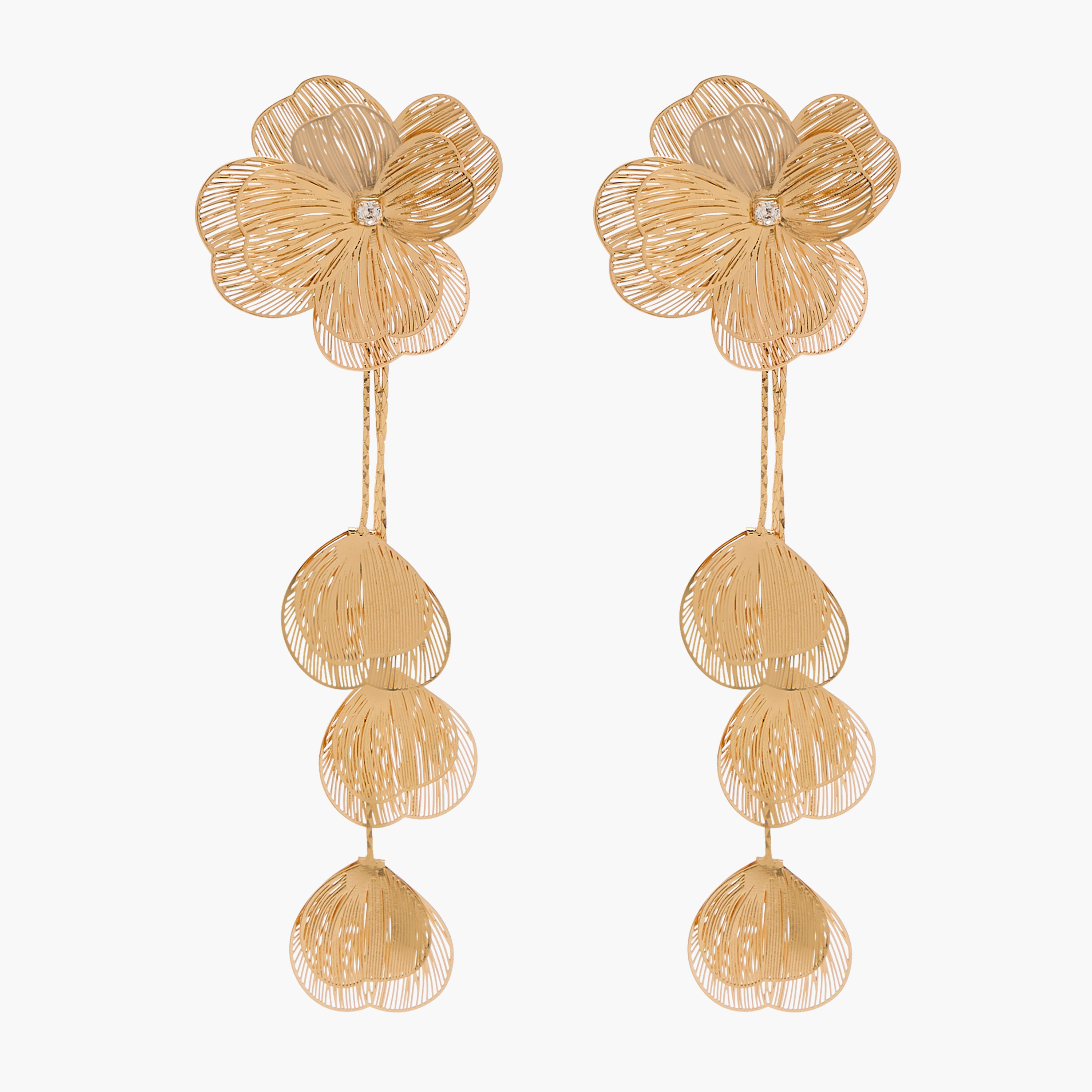 Metallic Filligree Floral Drop Earrings with Pushback Closure-women-watchesandjewellery-jewellery-earrings-image-3