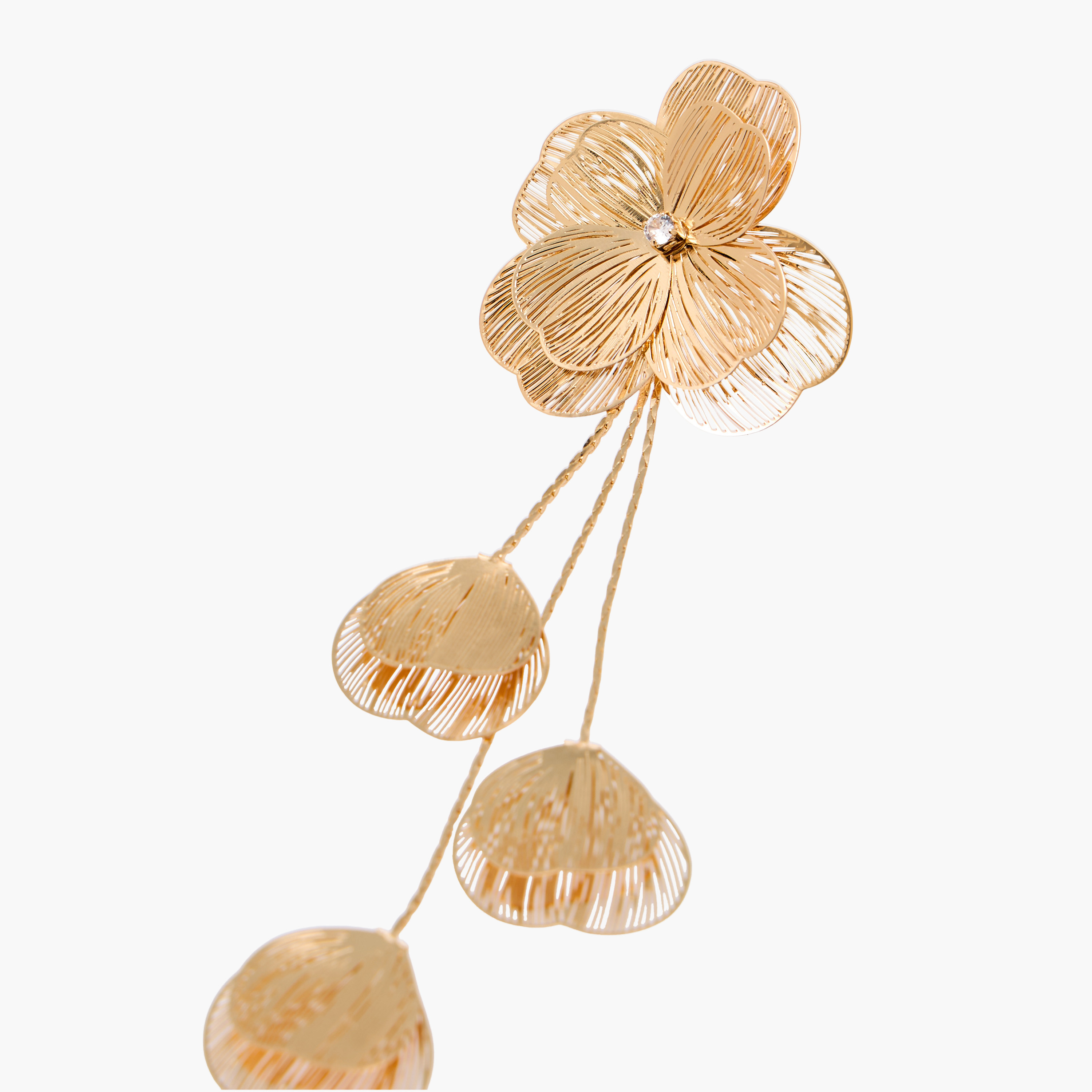 Metallic Filligree Floral Drop Earrings with Pushback Closure-women-watchesandjewellery-jewellery-earrings-image-4
