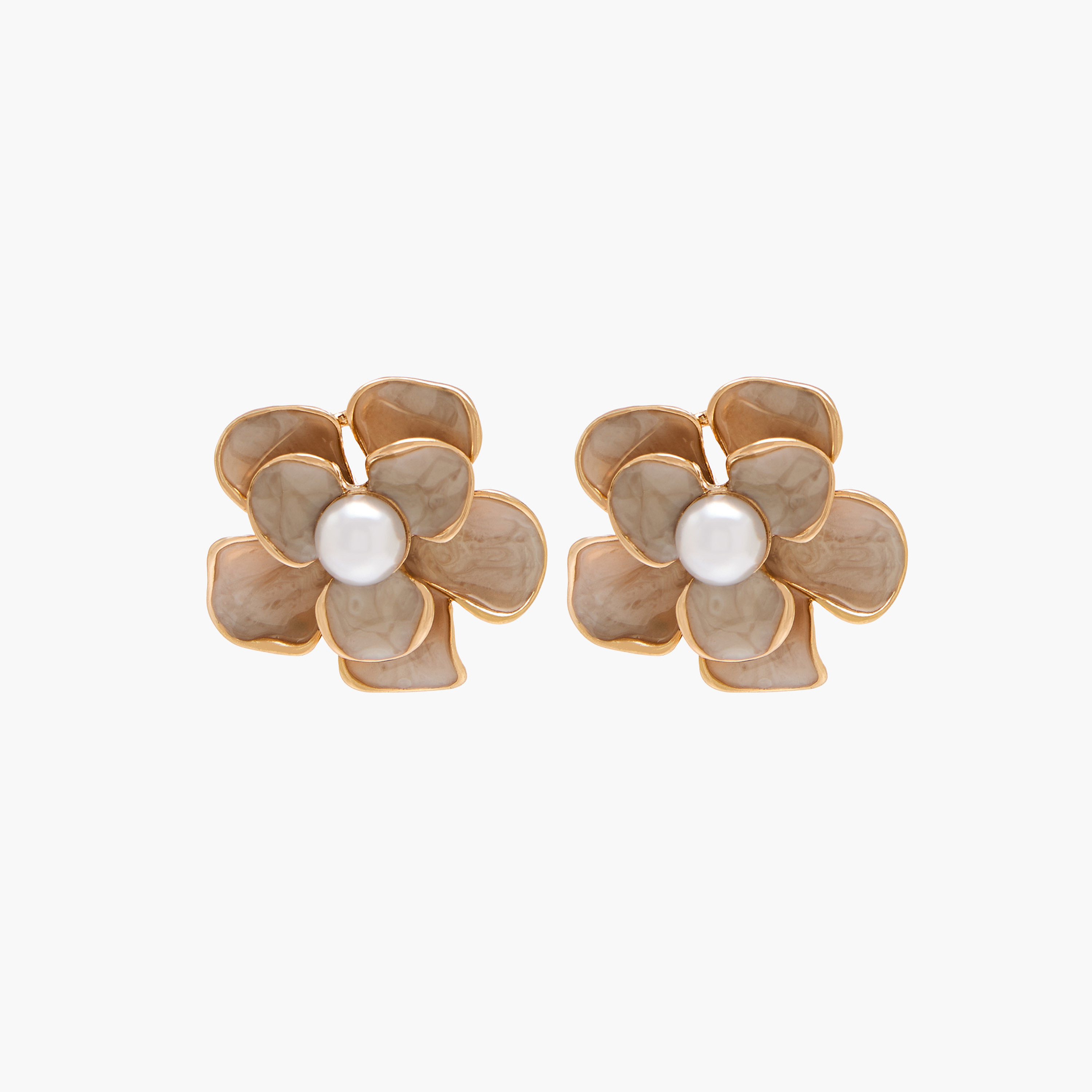 Floral Pearl Stud Earrings with Pushback Closure-women-watchesandjewellery-jewellery-earrings-image-1