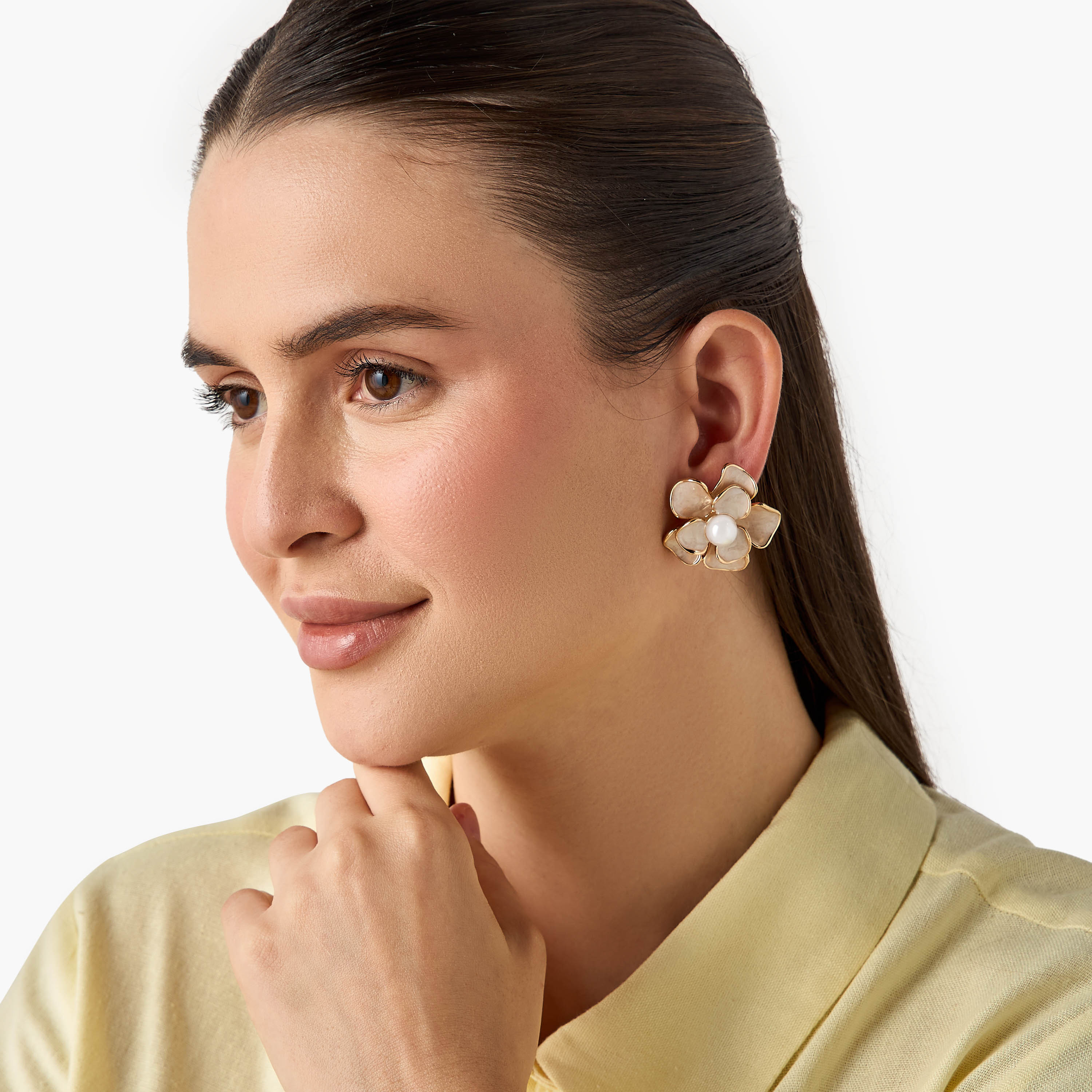 Floral Pearl Stud Earrings with Pushback Closure-women-watchesandjewellery-jewellery-earrings-image-2