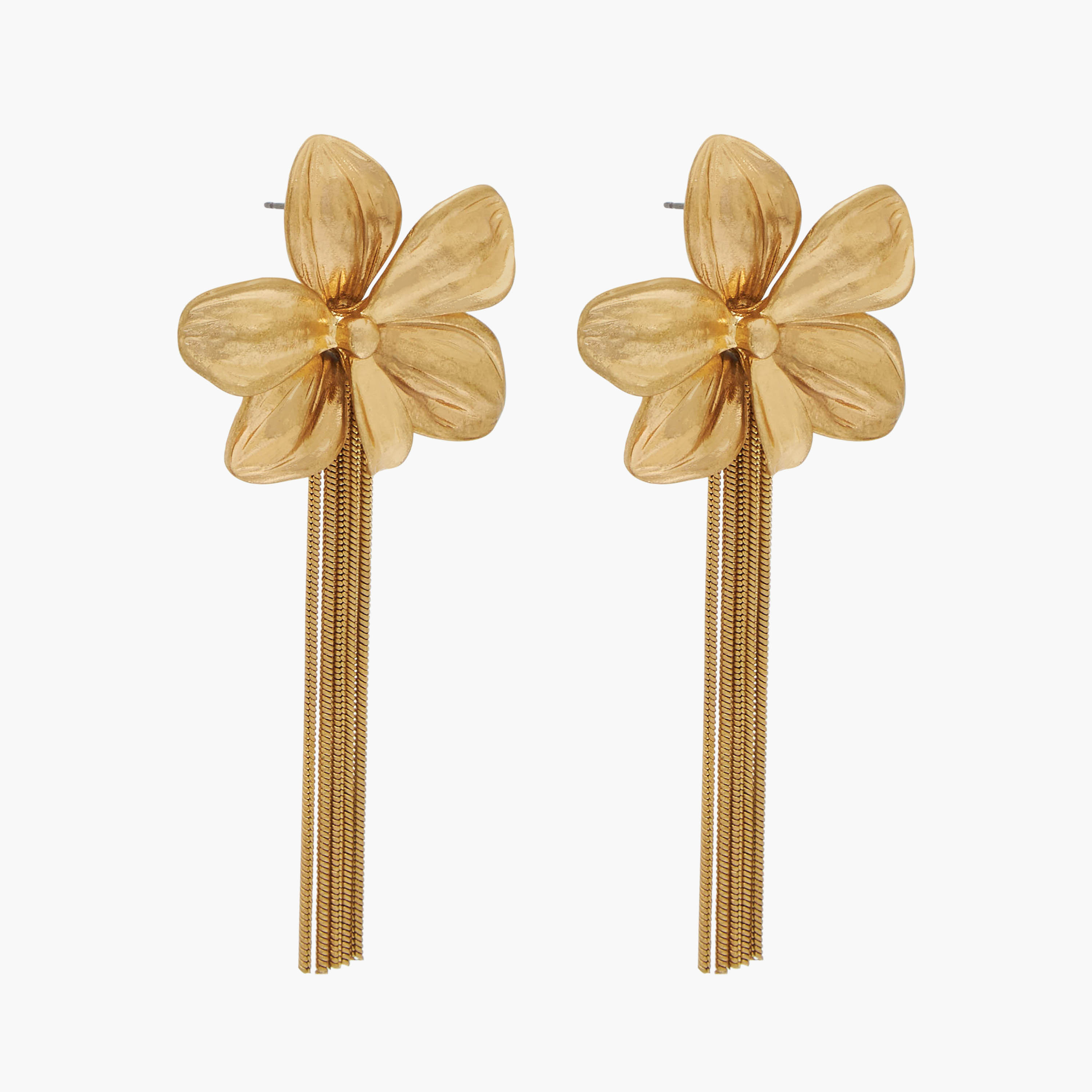 Gold Finish Floral Shaped Tassel Drop Earrings with Pushback Closure-women-watchesandjewellery-jewellery-earrings-image-3