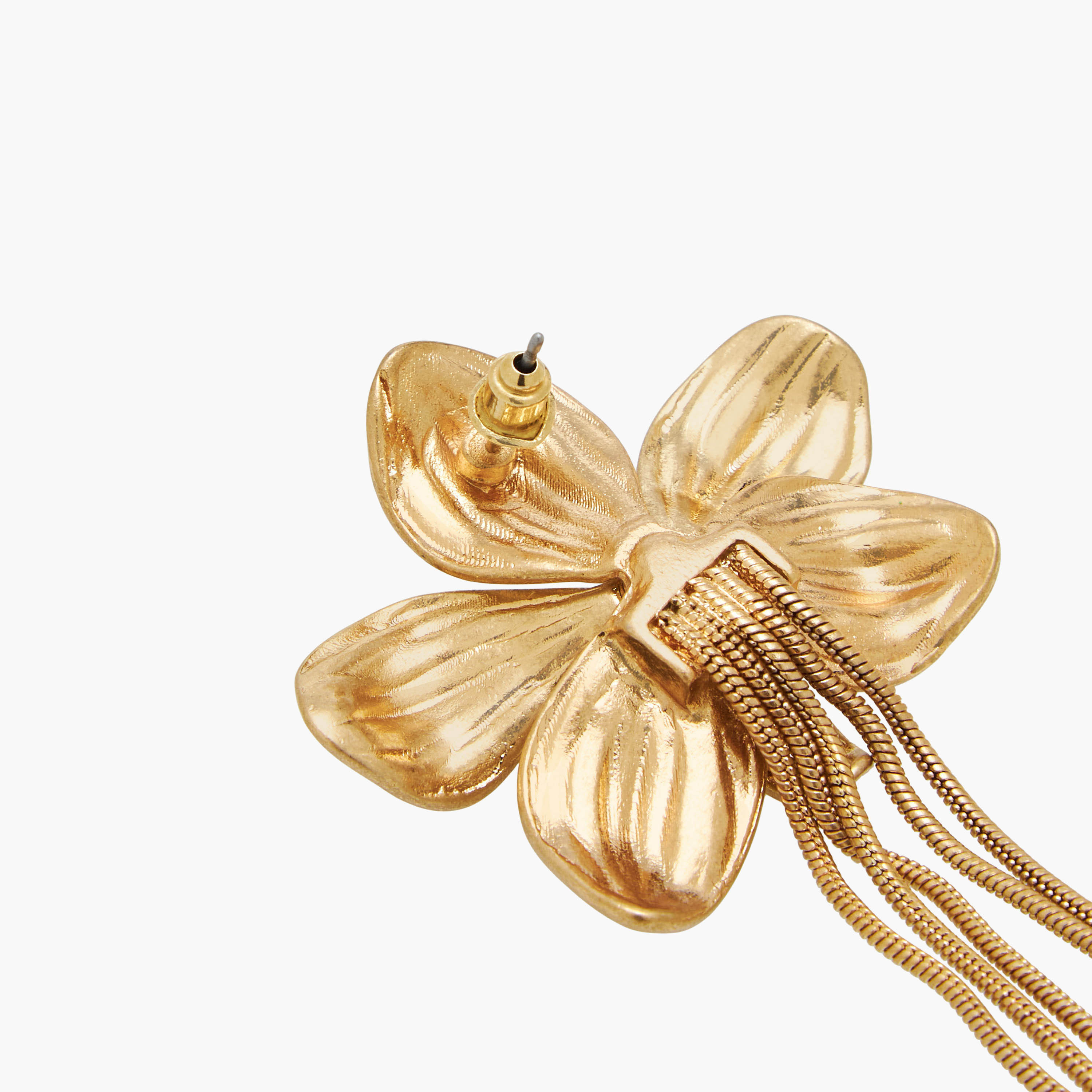 Gold Finish Floral Shaped Tassel Drop Earrings with Pushback Closure-women-watchesandjewellery-jewellery-earrings-image-5