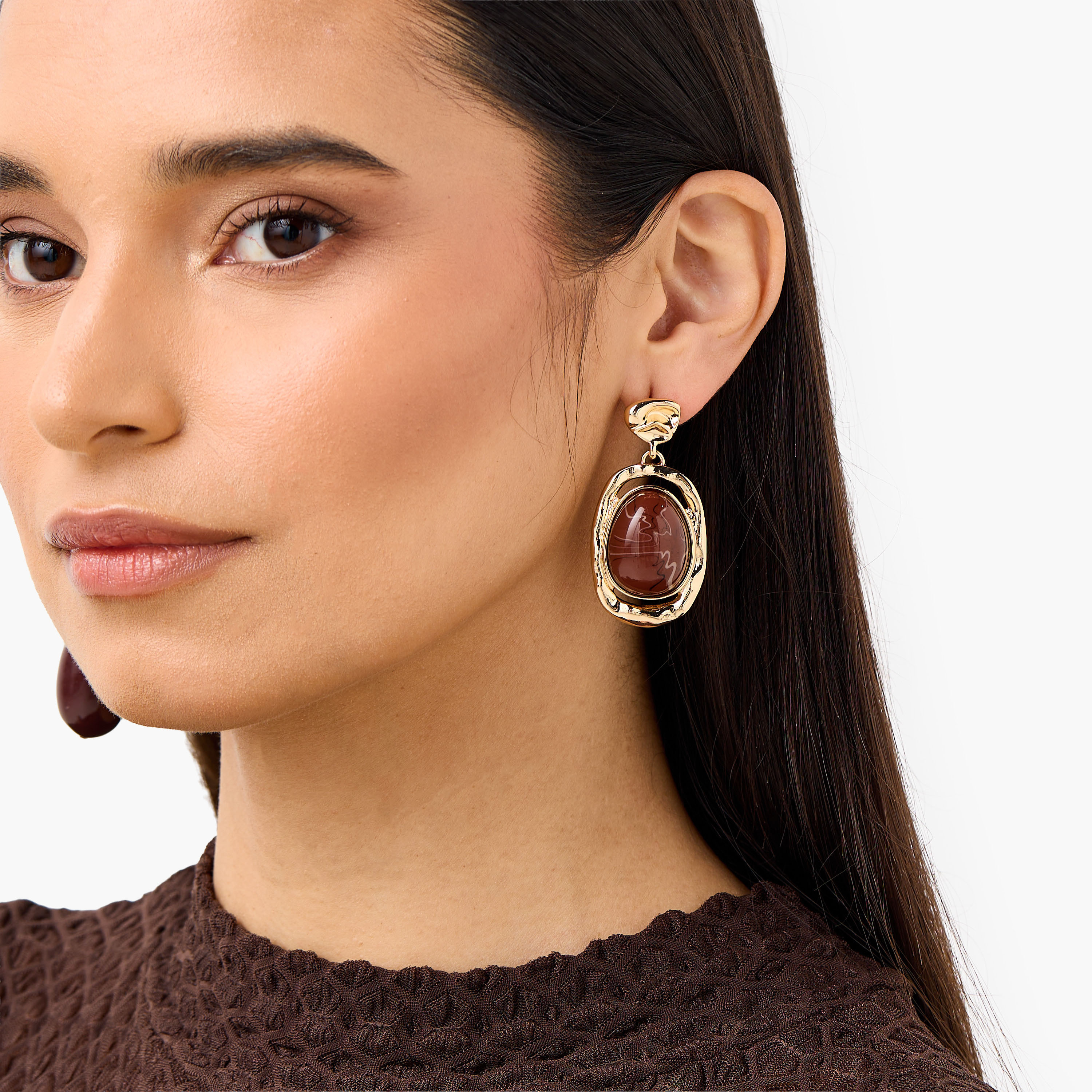 Metallic Embellished Drop Earrings with Pushback Closure-women-watchesandjewellery-jewellery-earrings-image-2
