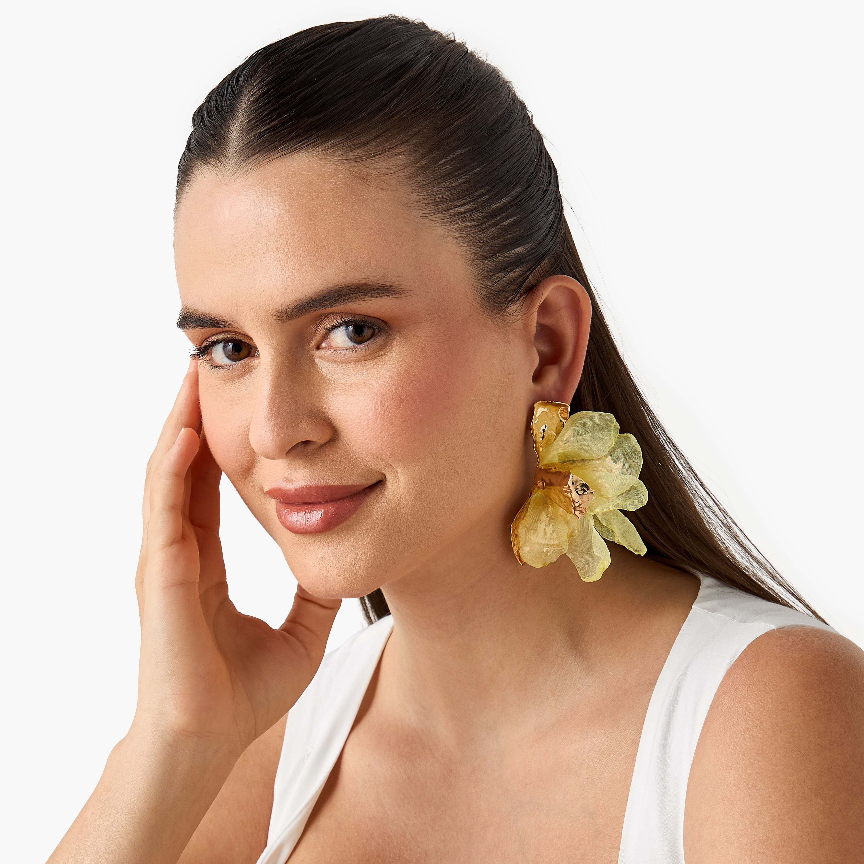 Metal Fabric Drop Earrings with Pushback Closure-women-watchesandjewellery-jewellery-earrings-image-2