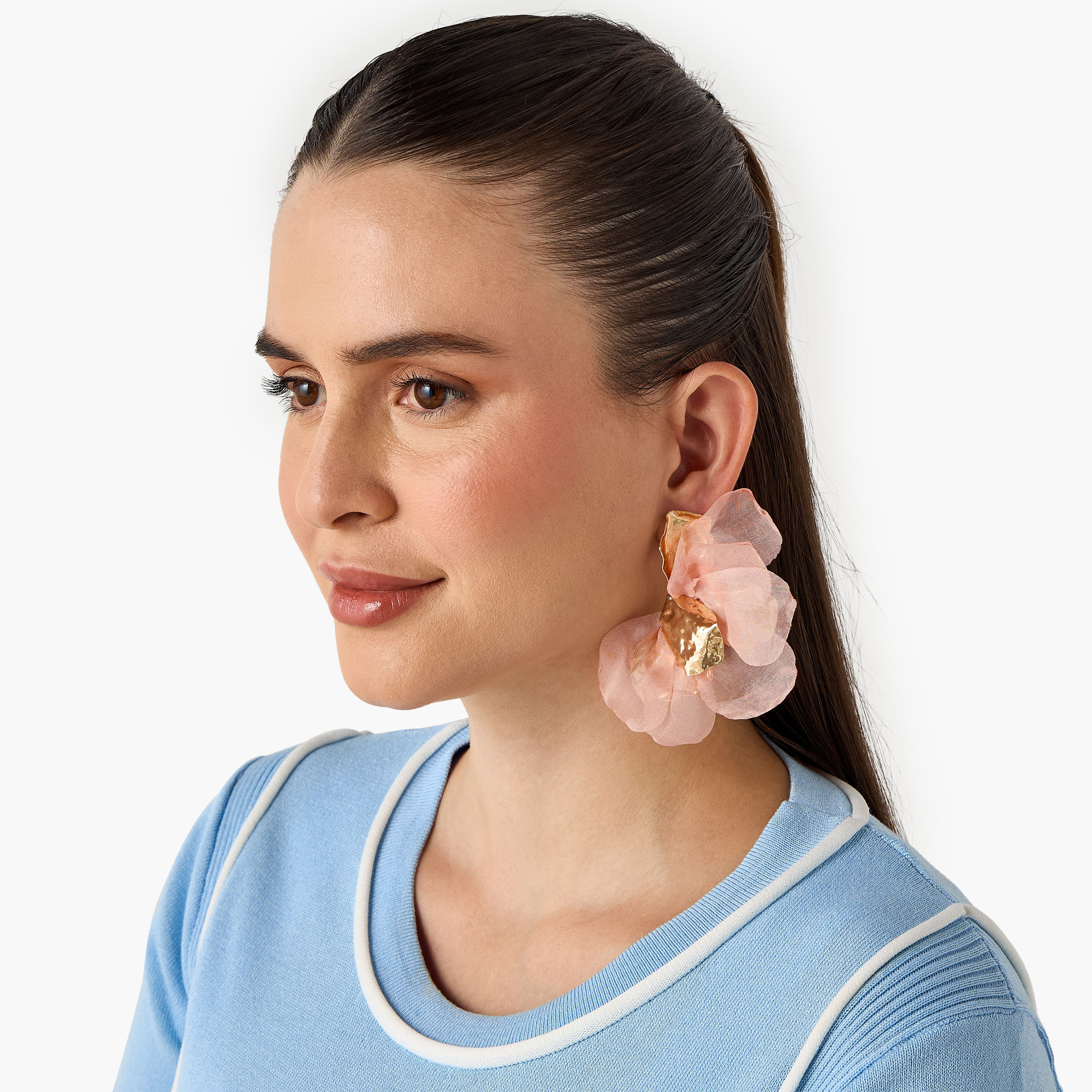 Metal Fabric Drop Earrings with Pushback Closure-women-watchesandjewellery-jewellery-earrings-image-2