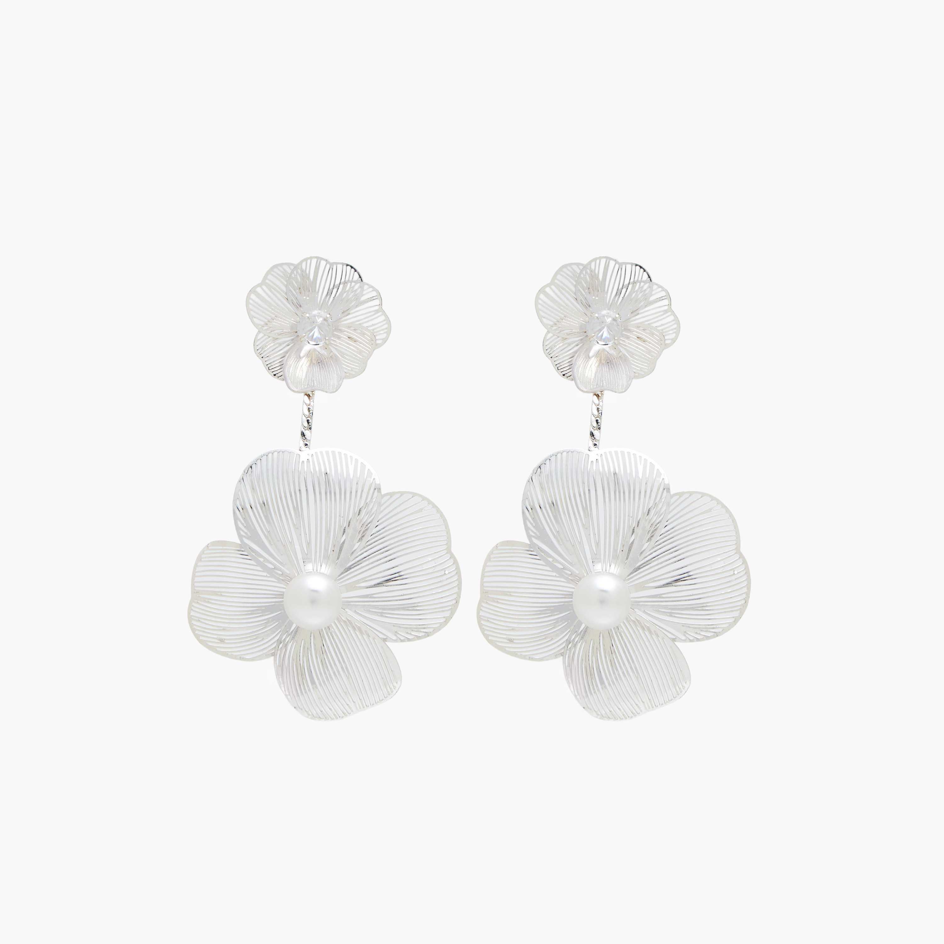 Silver Finish Floral Embellished Dangling Earrings with Pushback Closure-women-watchesandjewellery-jewellery-earrings-image-1