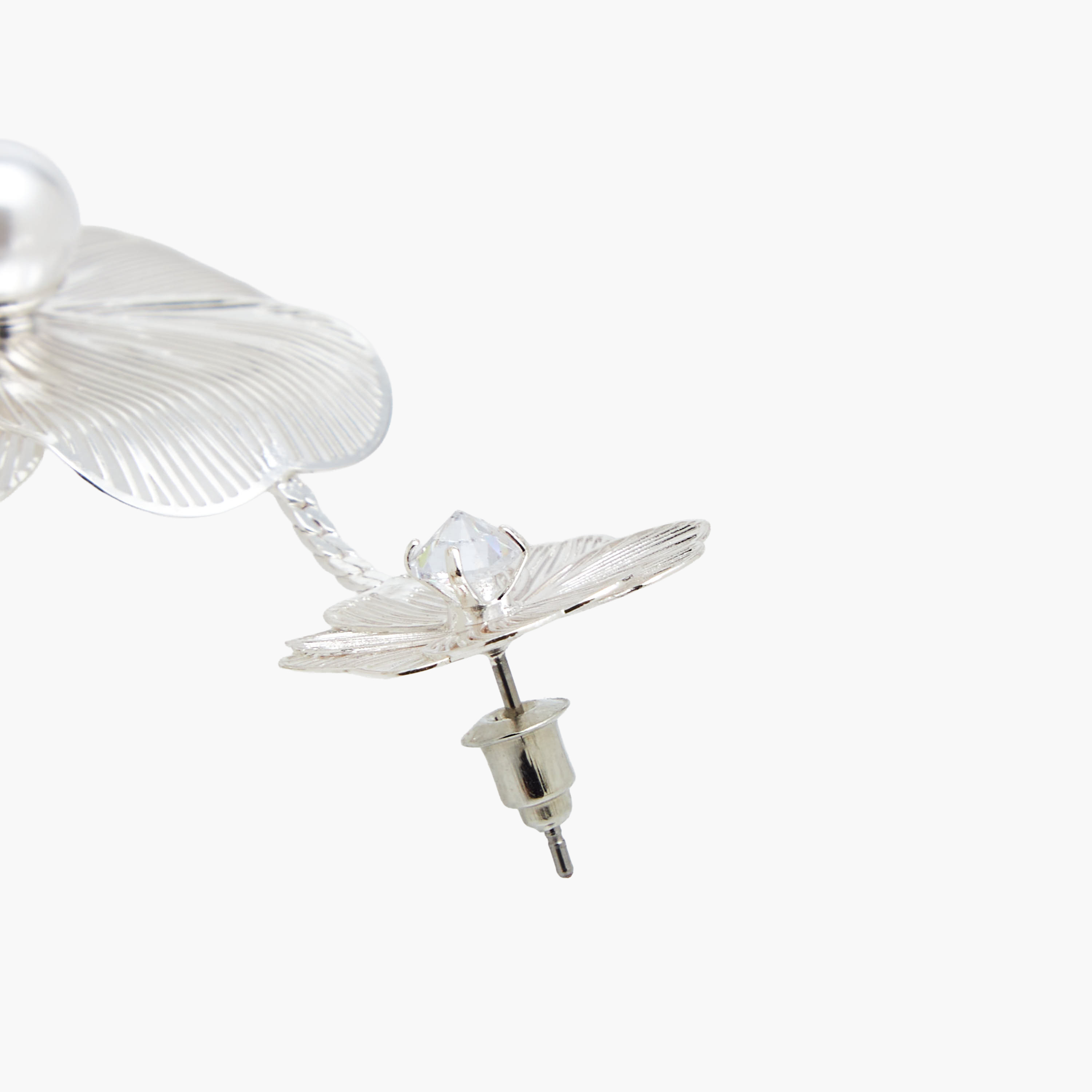Silver Finish Floral Embellished Dangling Earrings with Pushback Closure-women-watchesandjewellery-jewellery-earrings-image-5
