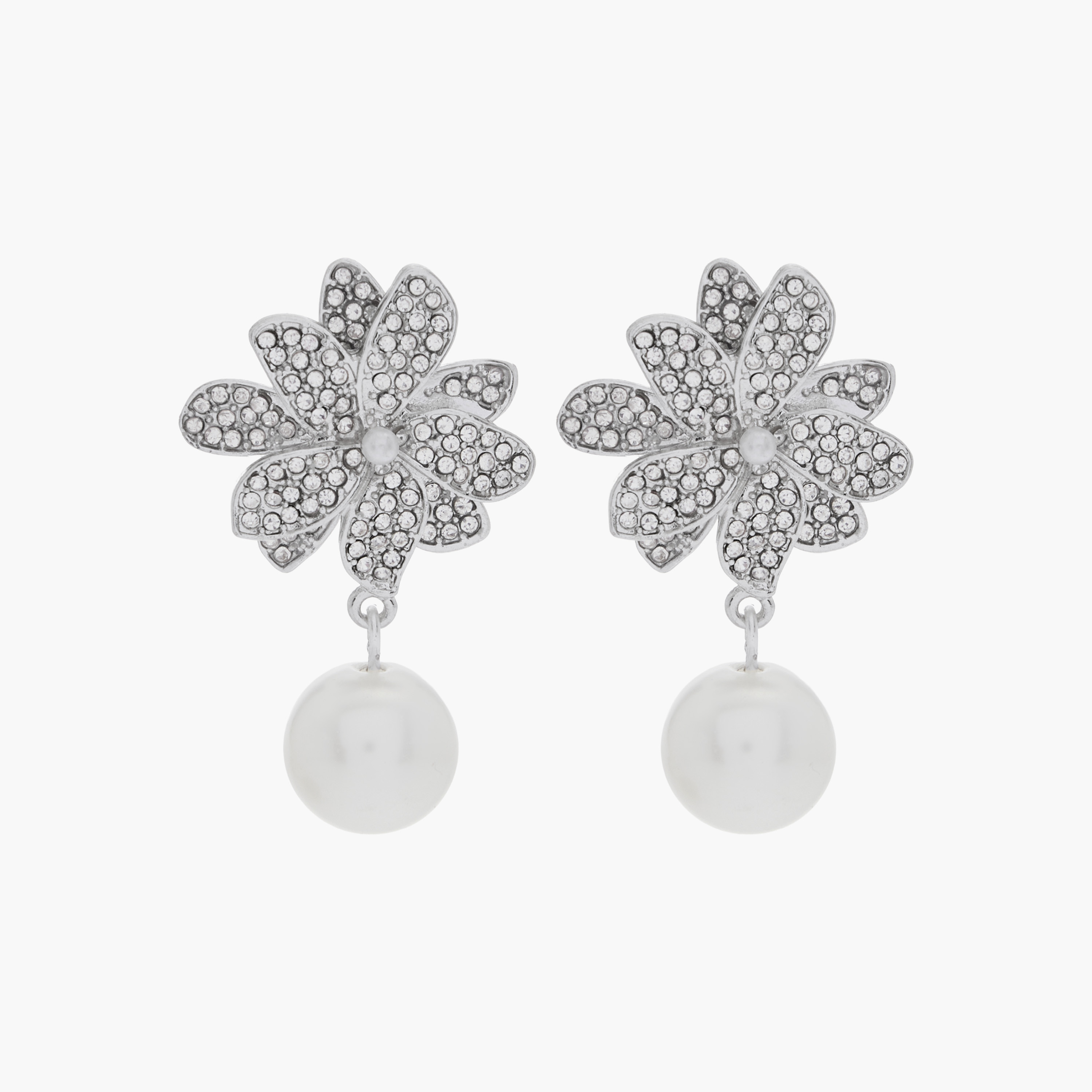 Silver Tone Floral Drop Earrings with Pushback Closure-women-watchesandjewellery-jewellery-earrings-image-1