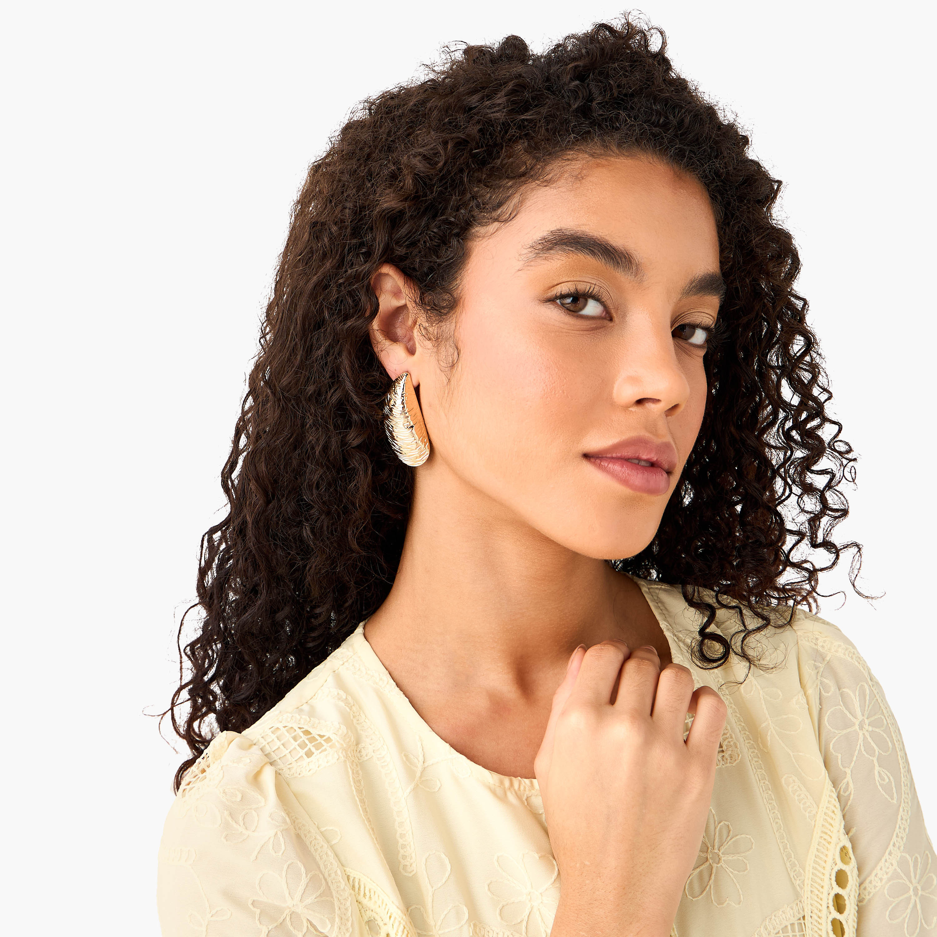 Gold Finish Shell Shaped Stud Earrings with Pushback Closure-women-watchesandjewellery-jewellery-earrings-image-2