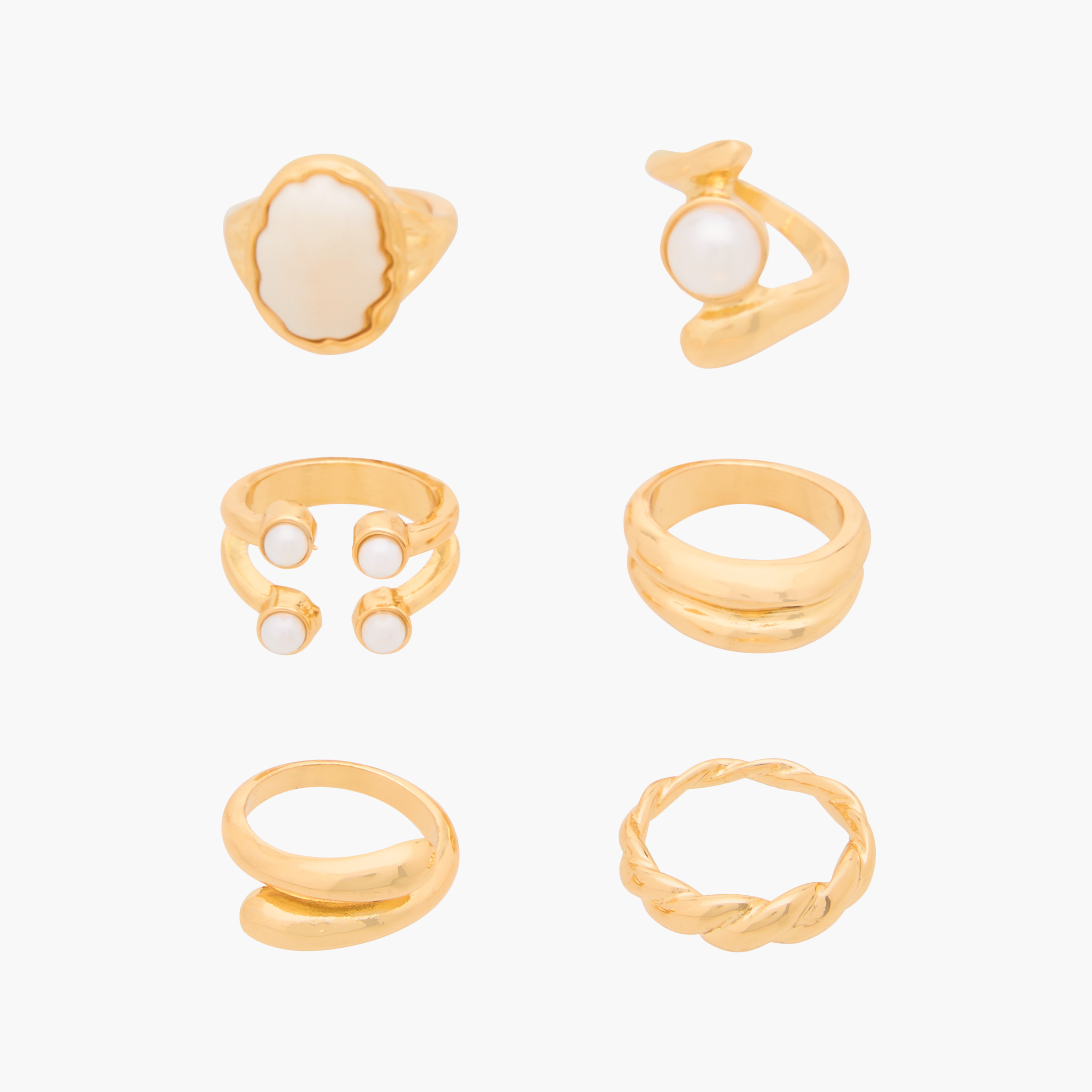Set of 6 - Gold Tone Ring with Assorted Design-women-watchesandjewellery-jewellery-rings-image-1
