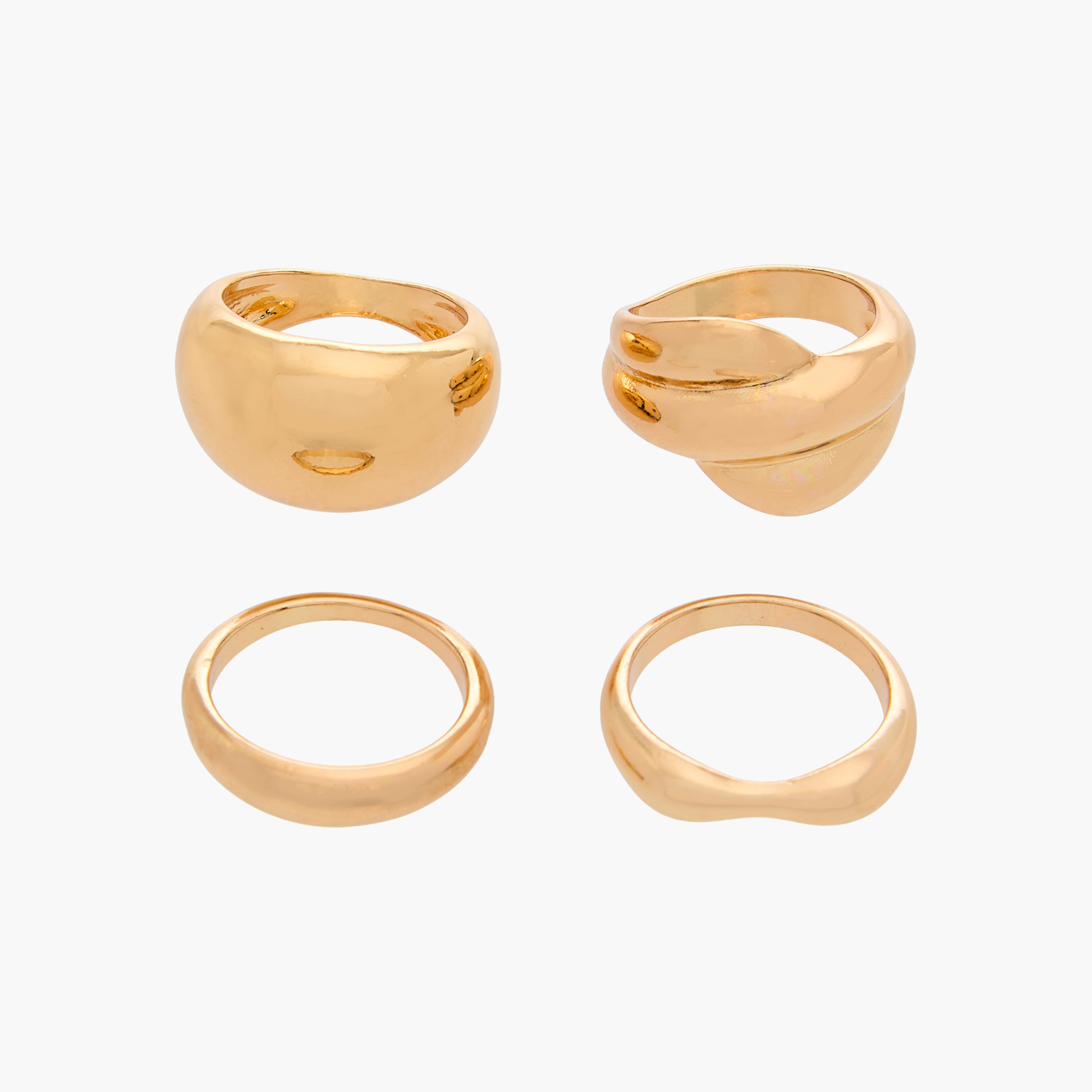 Set of 4 - Gold Tone Ring with Chunky Design-women-watchesandjewellery-jewellery-rings-image-1