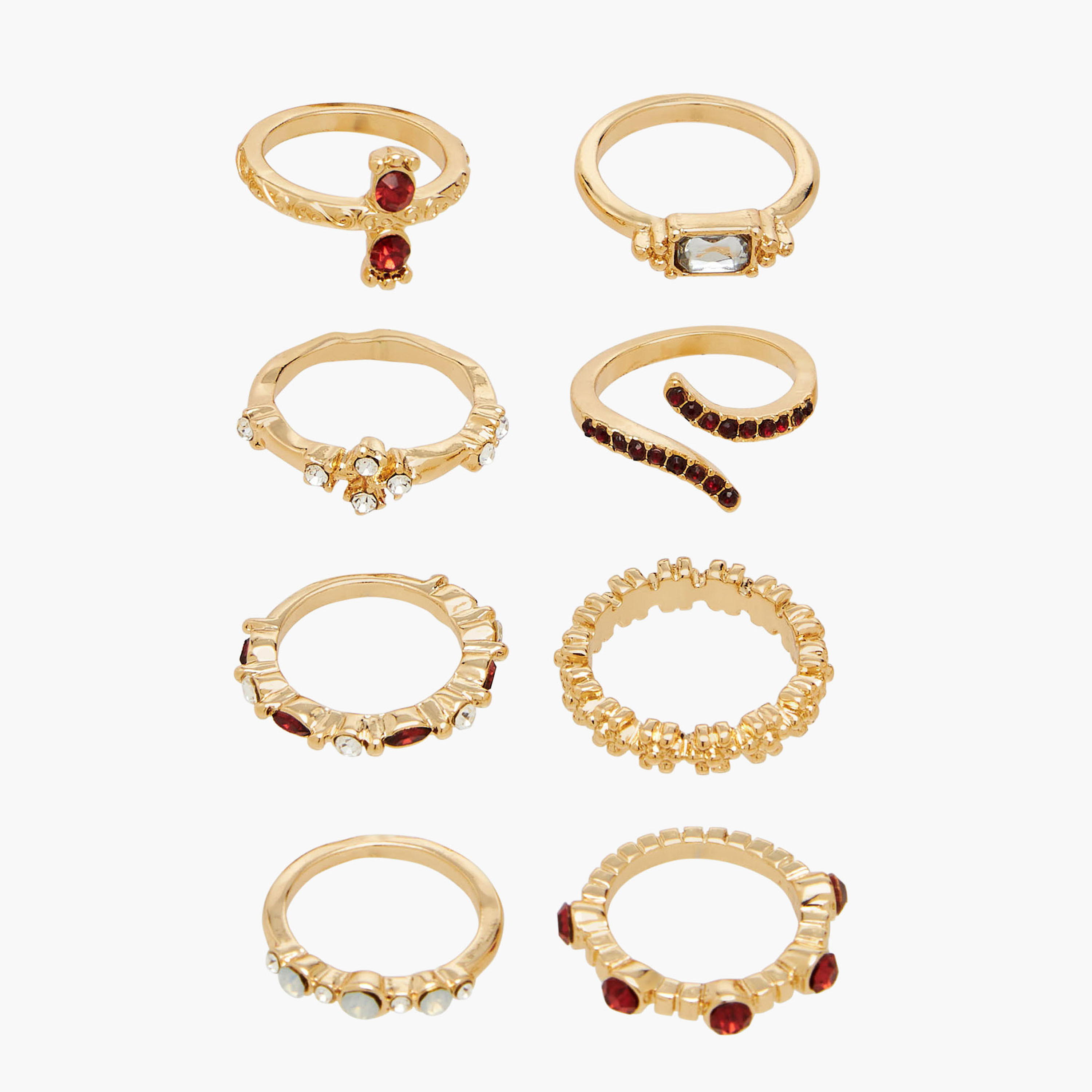 Pack of 8 - Embellished Metallic Ring-women-watchesandjewellery-jewellery-rings-image-1