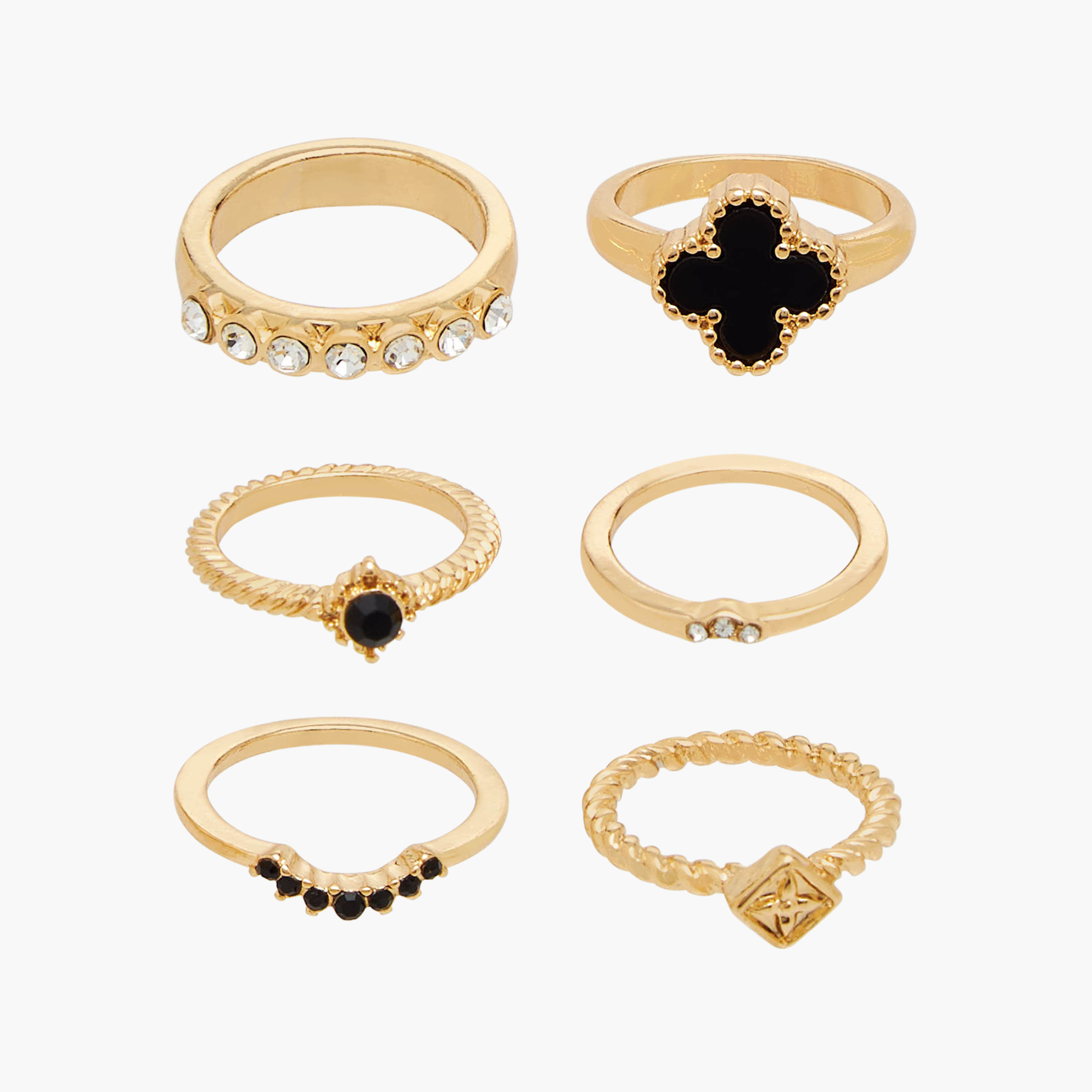 Pack of 6 - Embellished Metallic Ring-women-watchesandjewellery-jewellery-rings-image-1