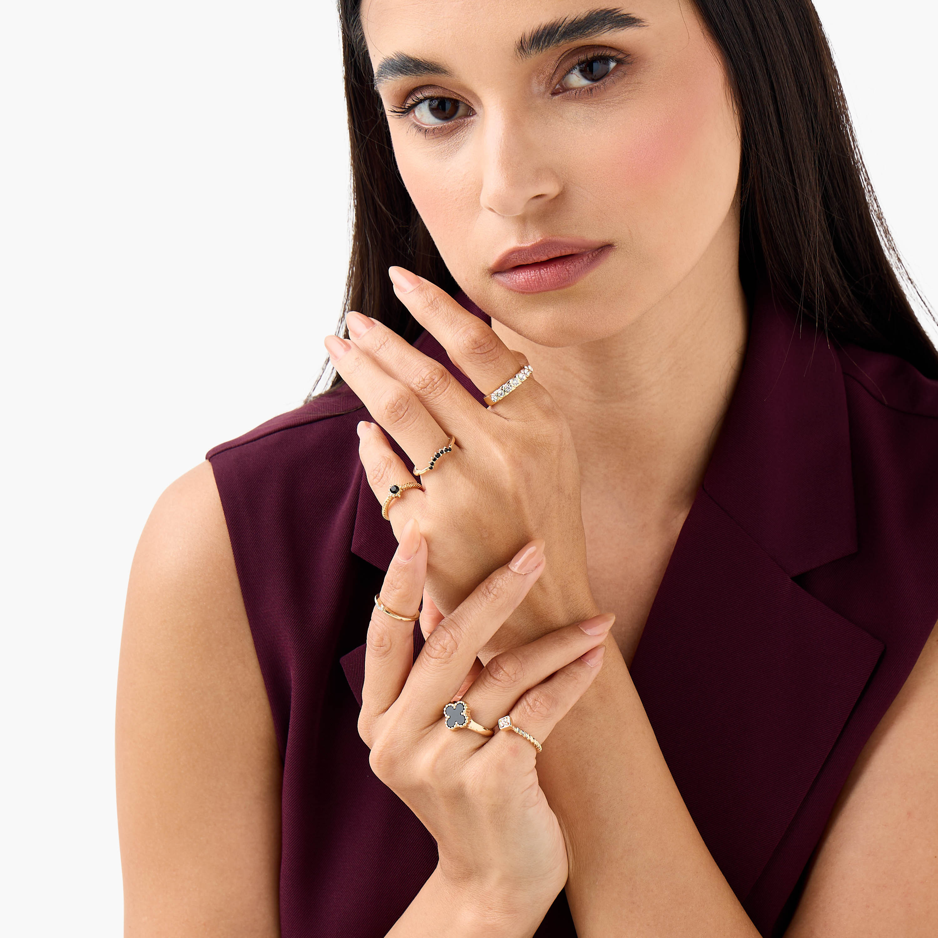 Pack of 6 - Embellished Metallic Ring-women-watchesandjewellery-jewellery-rings-image-2