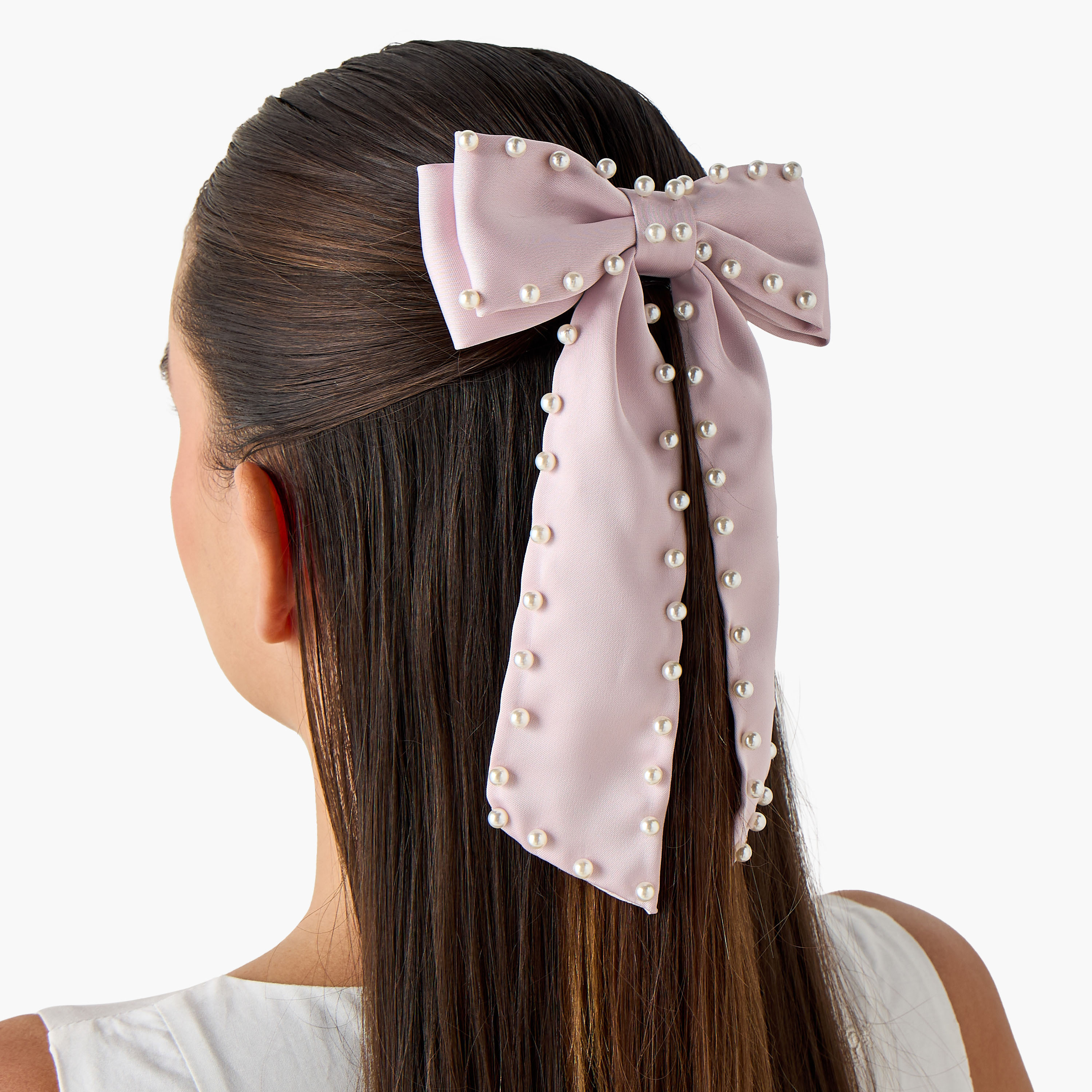 Bow Barrette Hair Clip with Pearl Trim-women-hairaccessories-clips-image-2