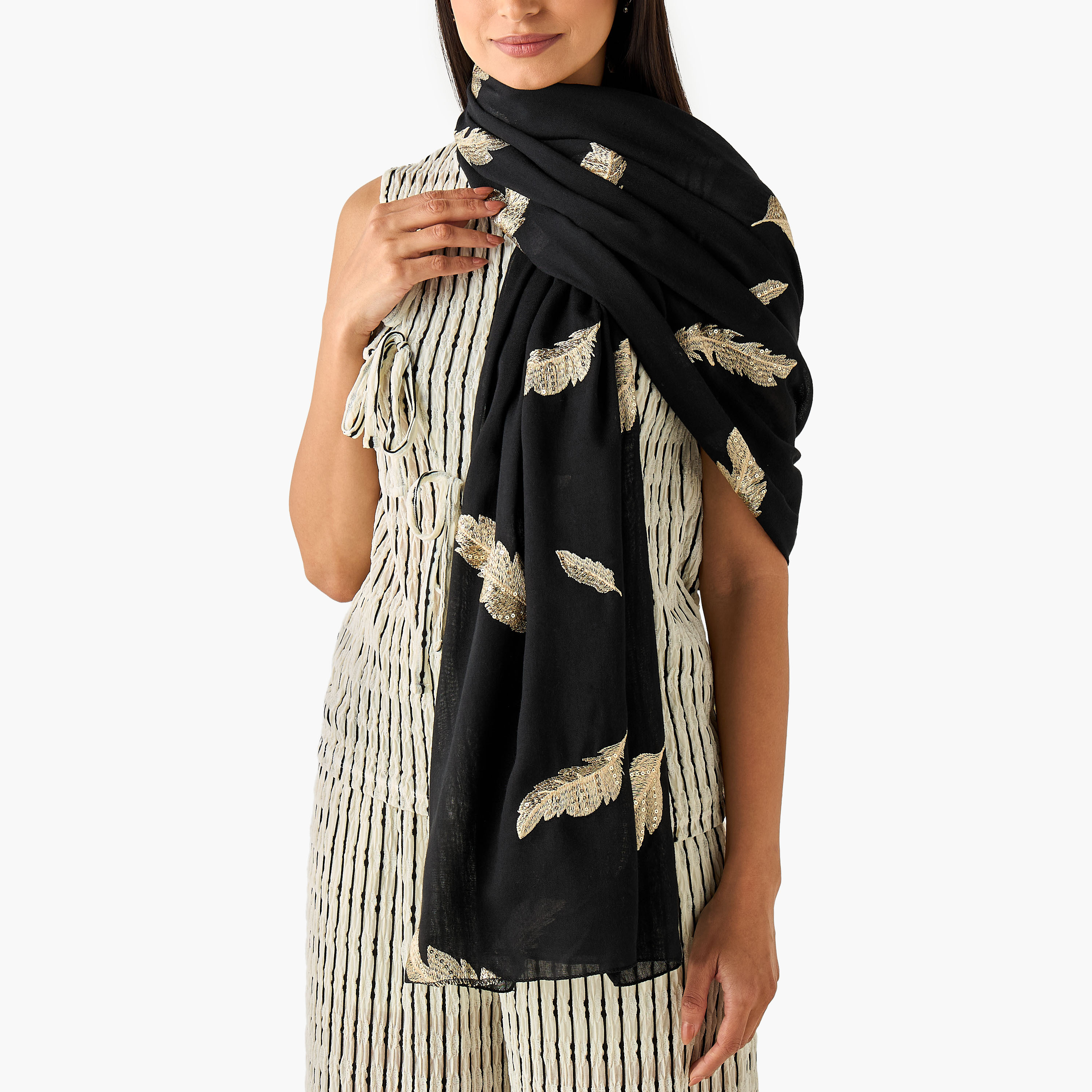 Scarf Feather Embroidered-women-winterwear-scarves-image-2