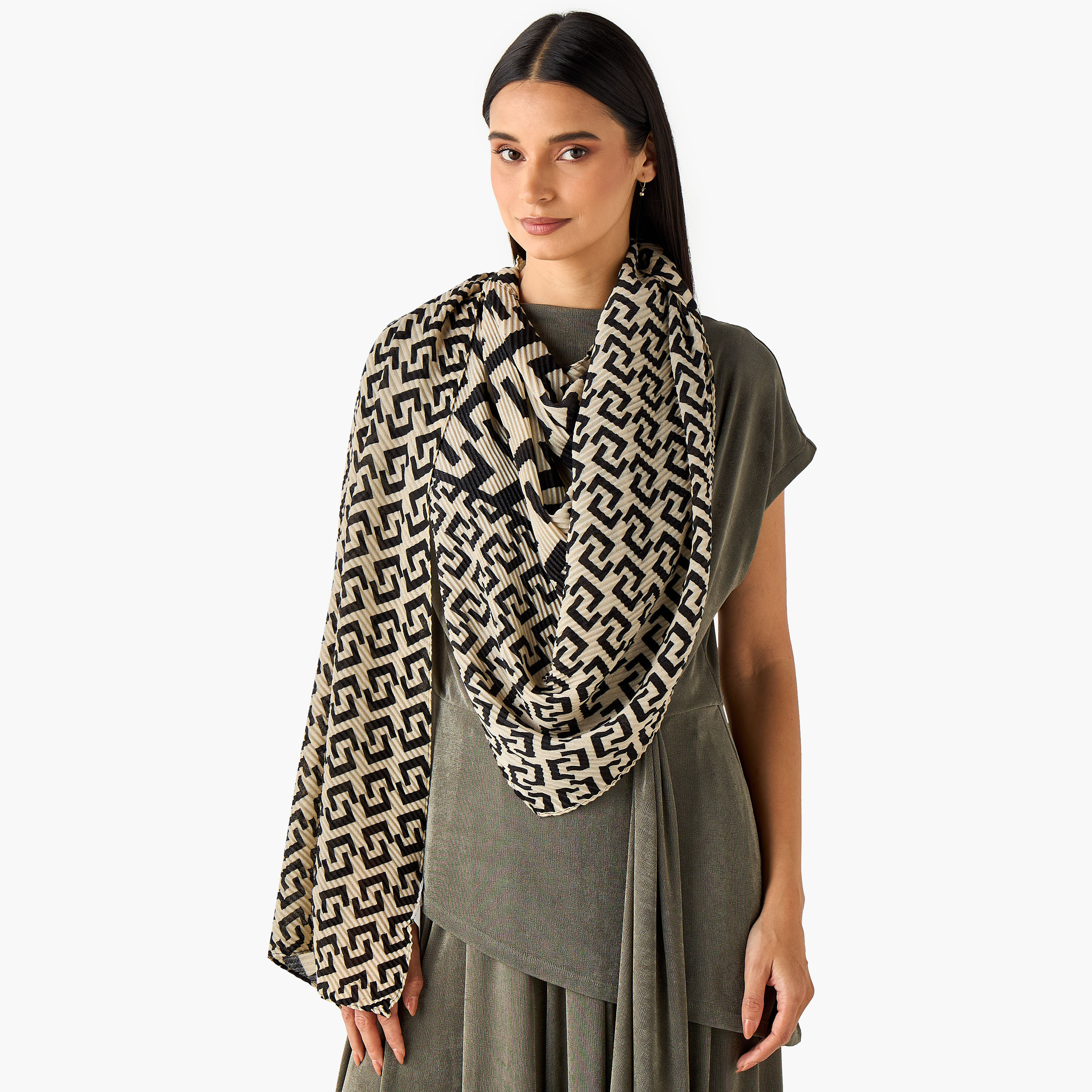 Pleated Scarf Monogram Print-women-winterwear-scarves-image-2
