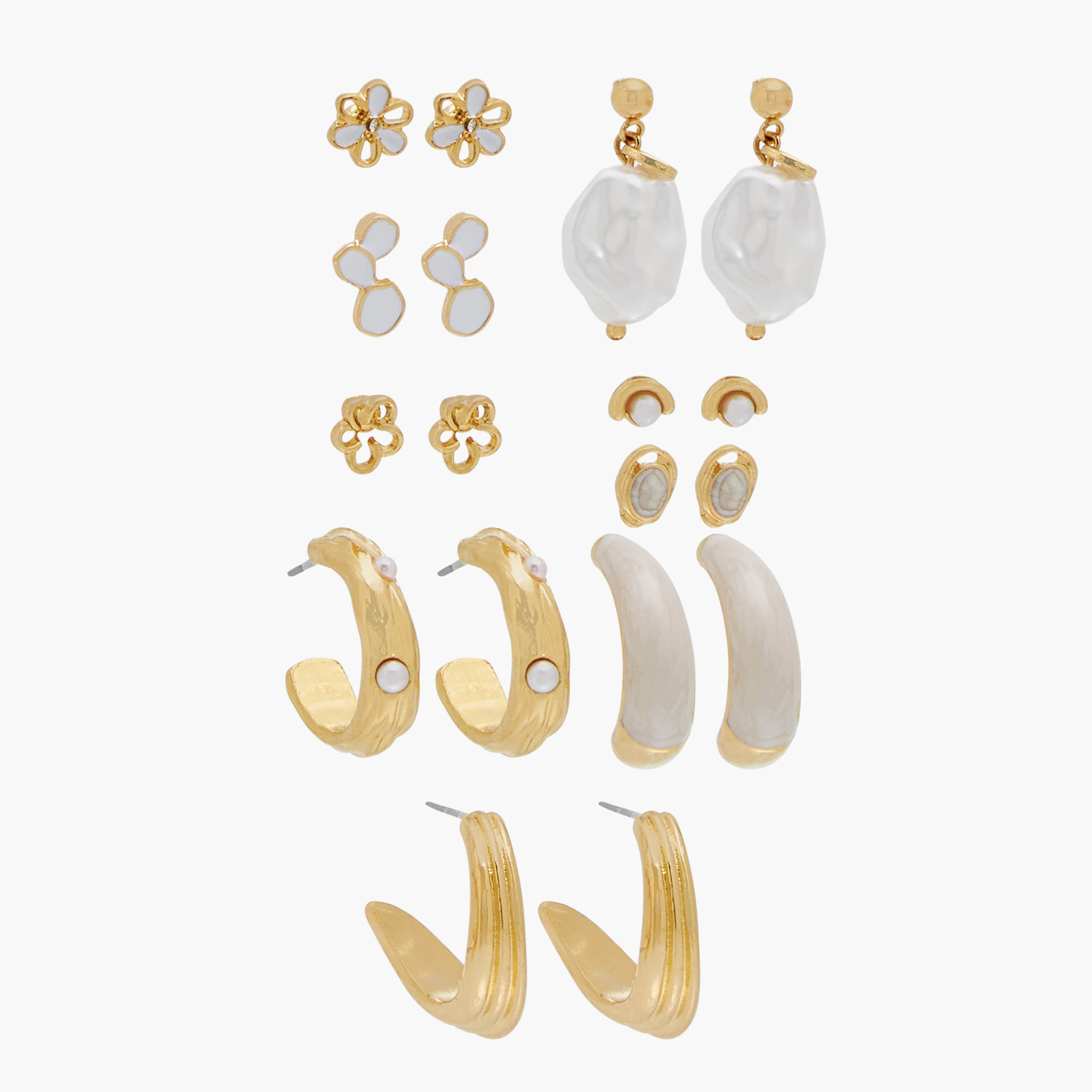 Pack of 9 Gold Finish Assorted Earrings with Pushback Closure-women-watchesandjewellery-jewellery-earrings-image-1