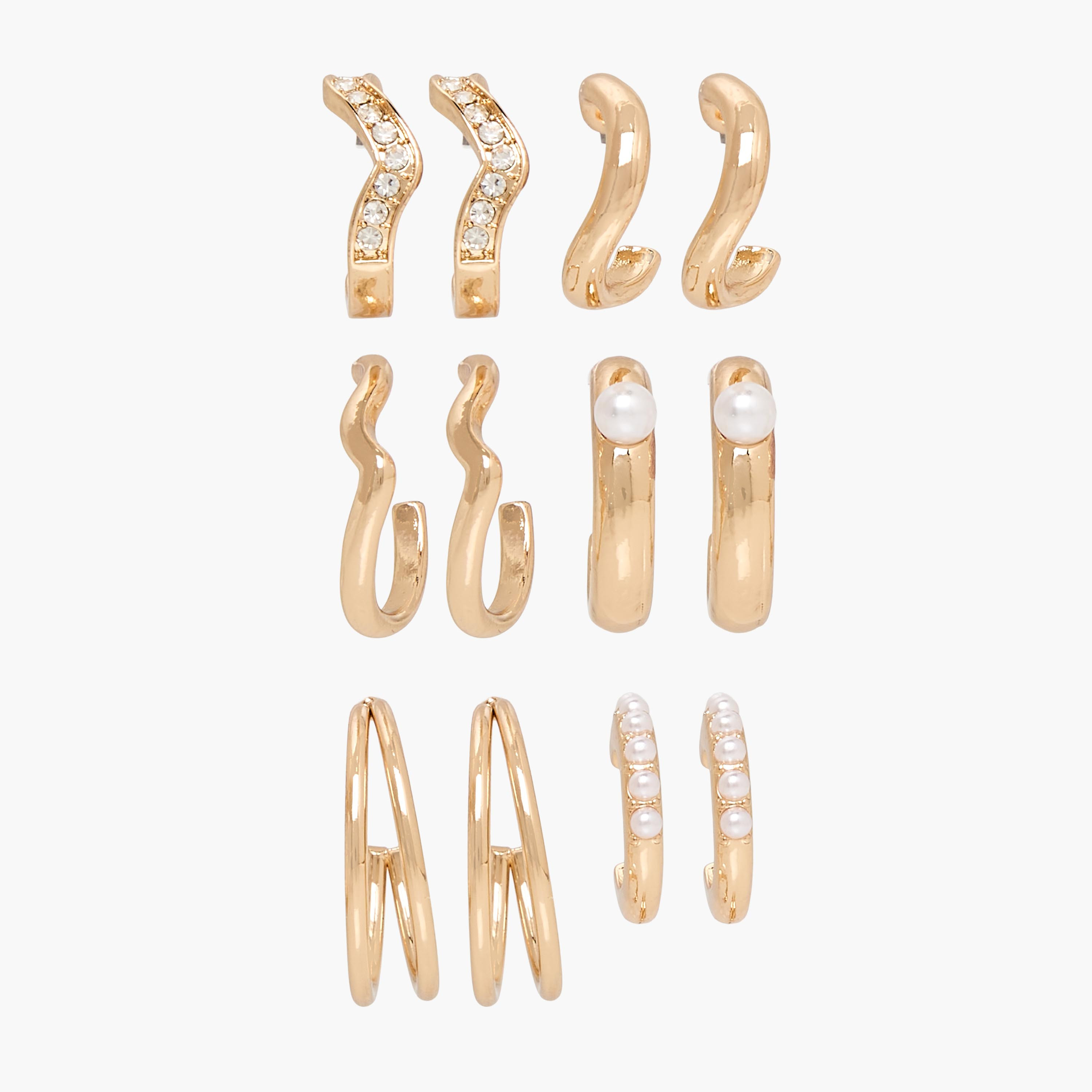 Gloo Pack of 6 Gold Tone Earrings with Pushback Closure-women-watchesandjewellery-jewellery-earrings-image-1