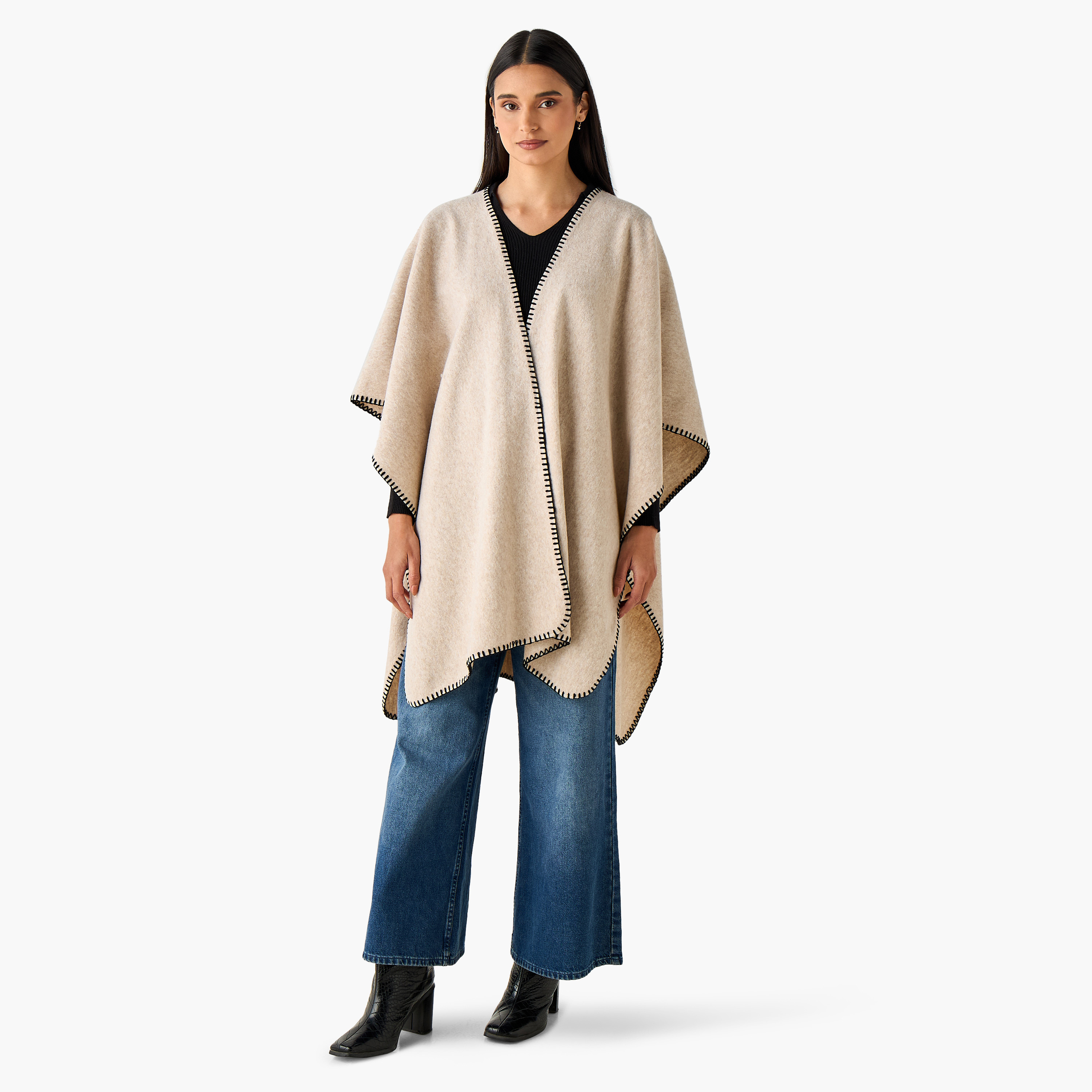 Scarf Cape with Stitch Detail-women-winterwear-scarves-image-2